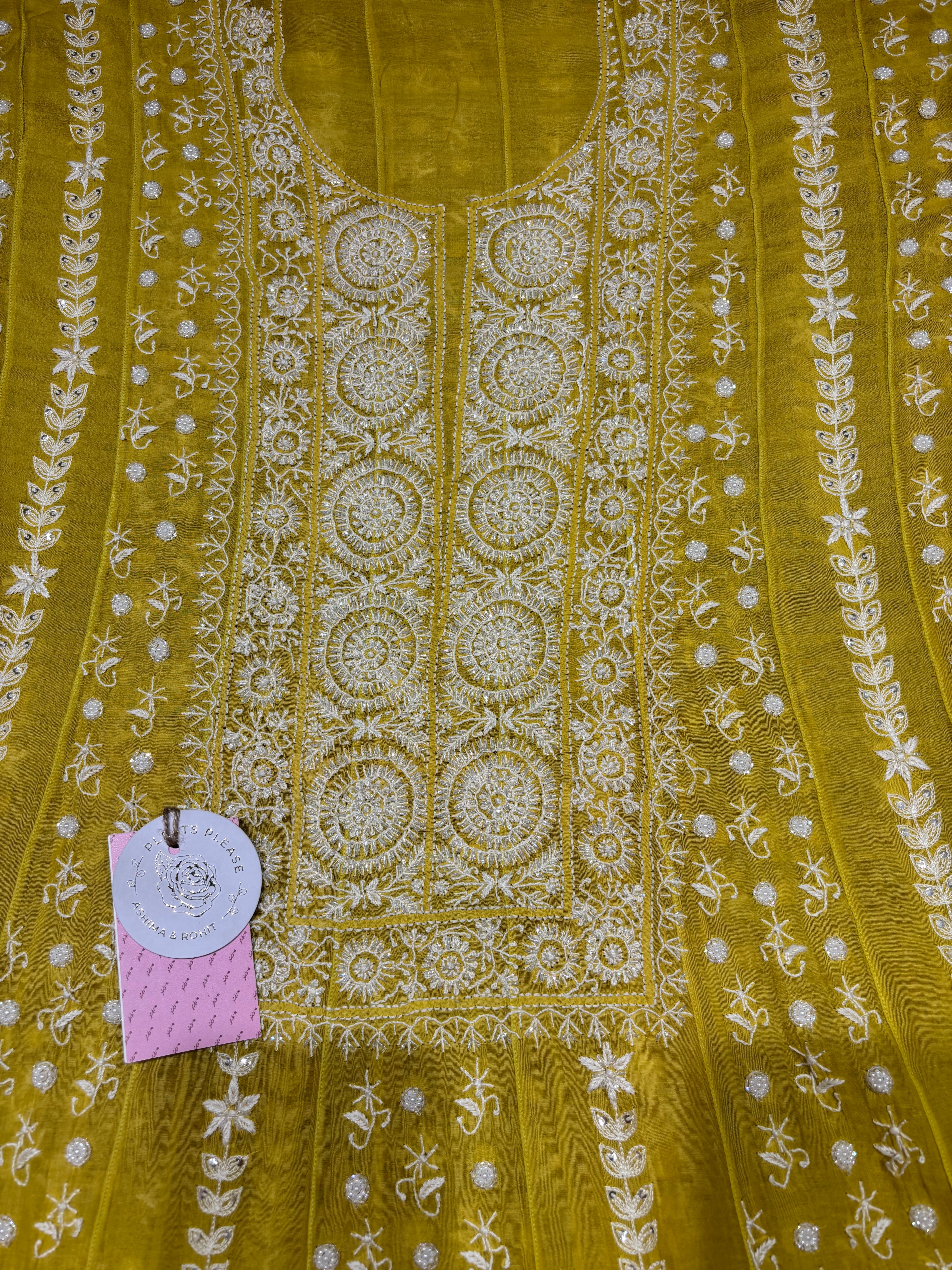 Lime Yellow Chanderi Mul Chikankari Anarkali & Dupatta Set
