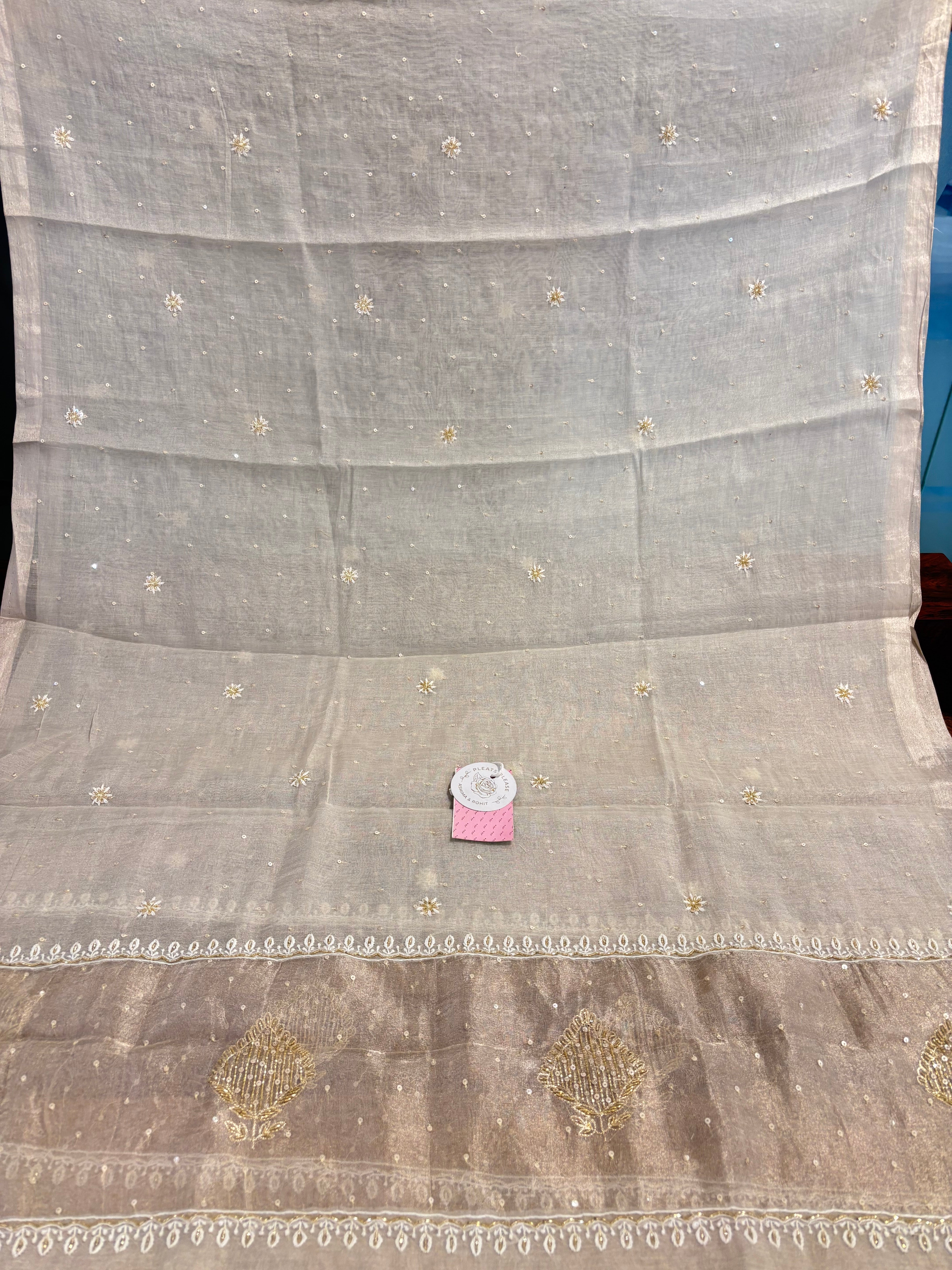 Dyeable Pure Silver Tissue Chikankari Kurta & Dupatta