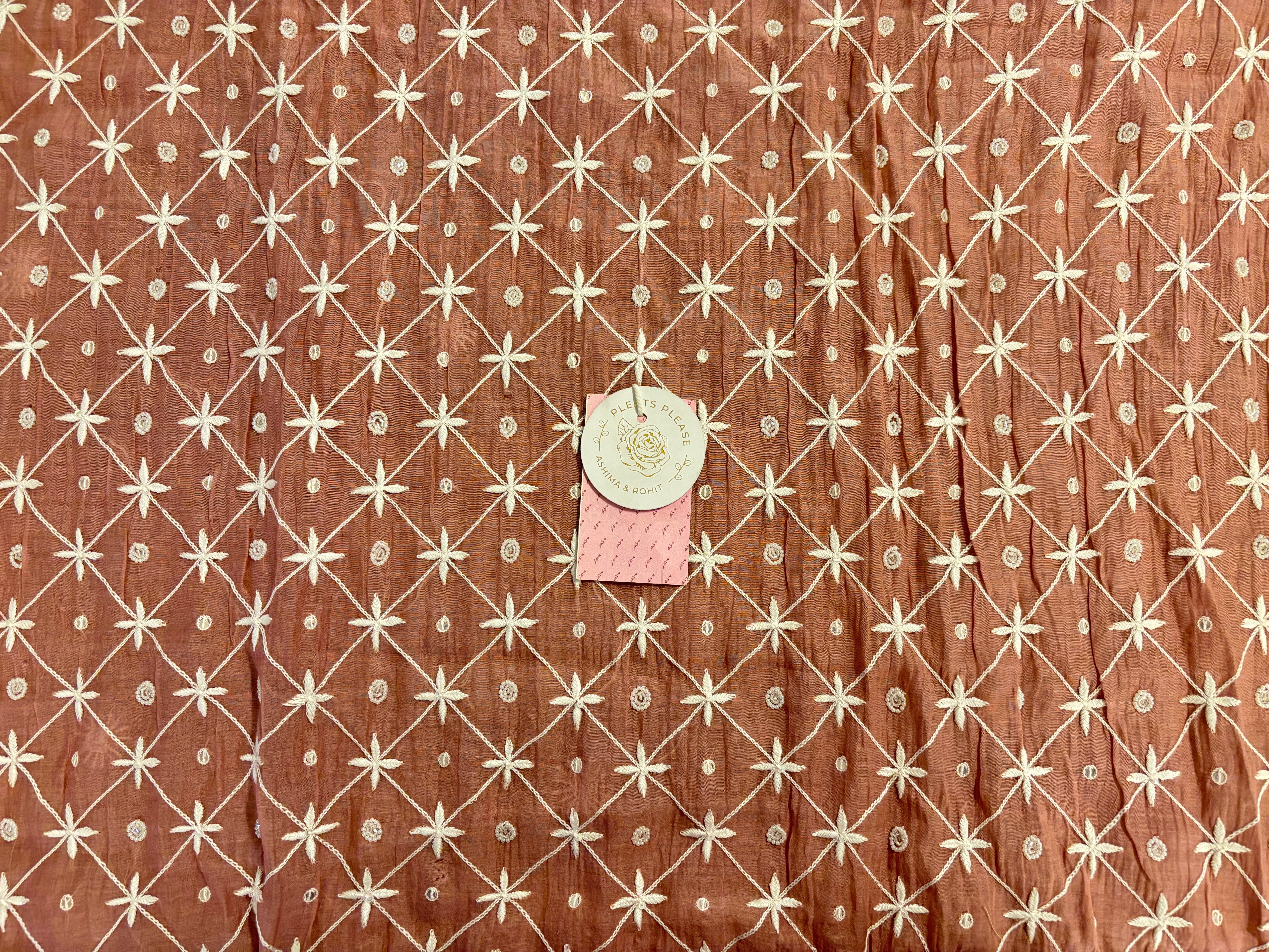 Dusty Peach Chanderi Mul Chikankari Kurta & Heavy Dupatta