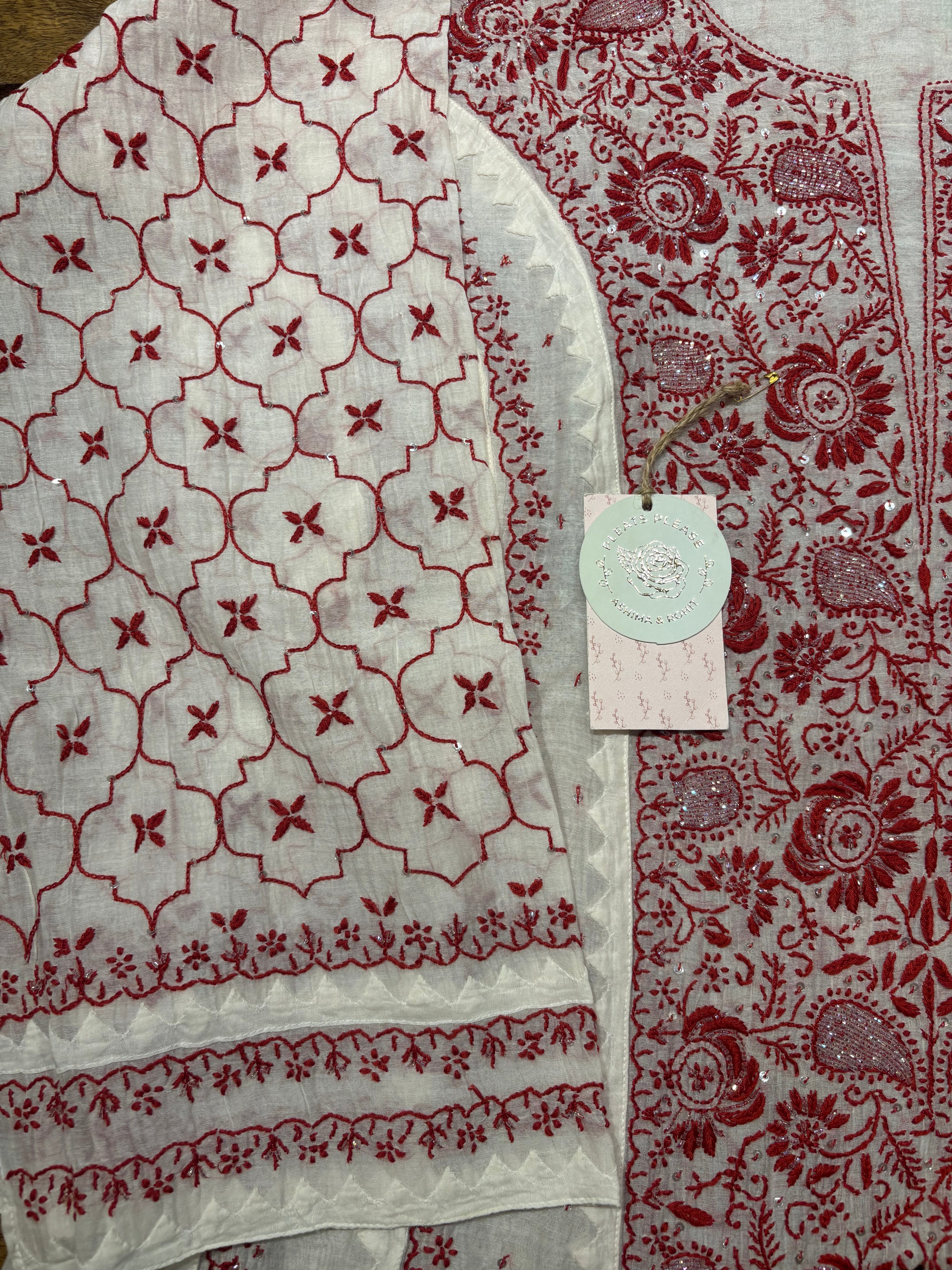Dyeable Chanderi Mul Chikankari Anarkali and Dupatta Set