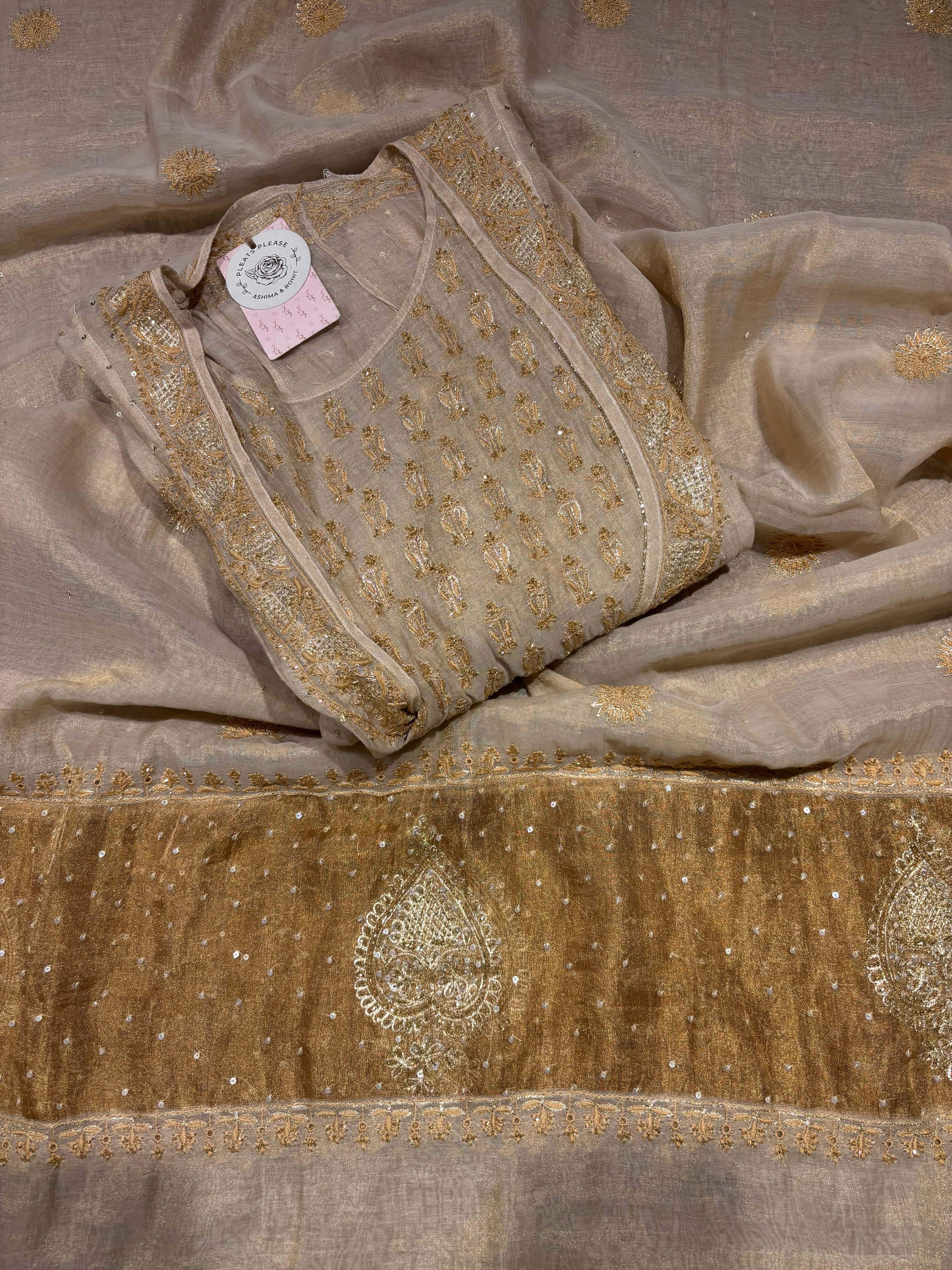 Dyeable Pure & Premium Tissue Chikankari Kalidar Angrakha & Dupatta Set