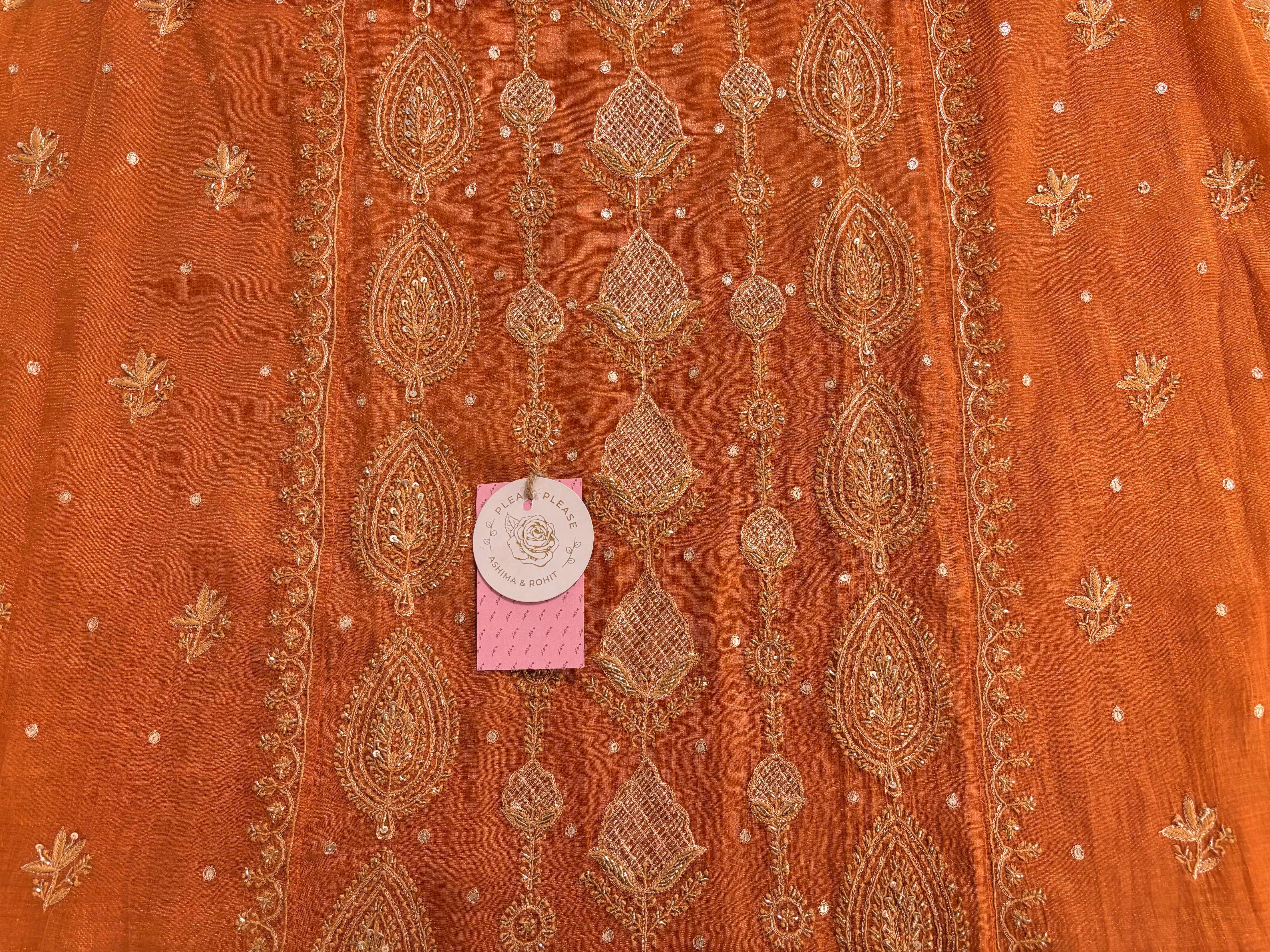 Burnt Orange Pure Tissue Chikankari Kurta & Dupatta