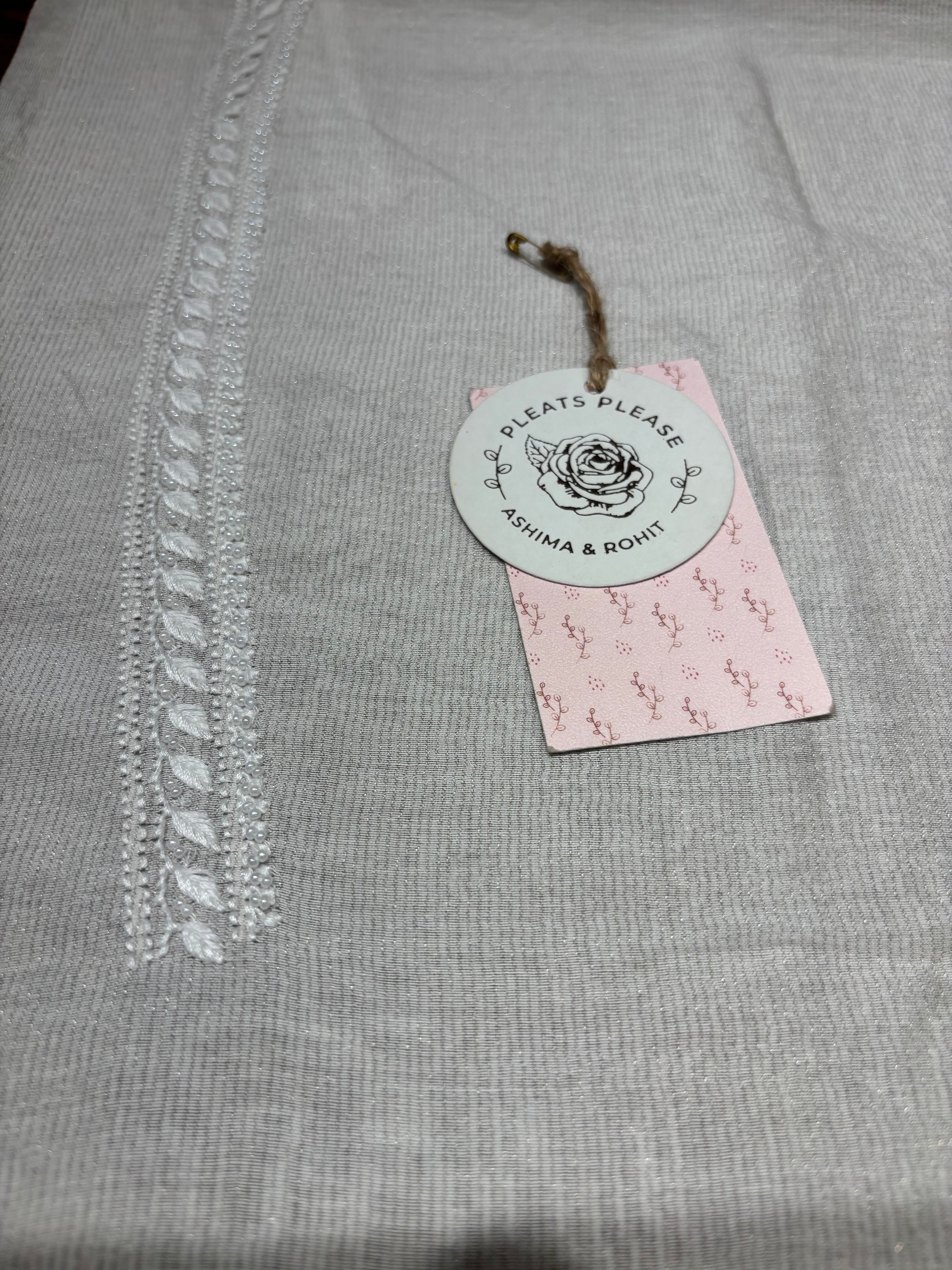 Dyeable Silver Pure And Premium Tissue Chikankari Men’s Kurta Fabric