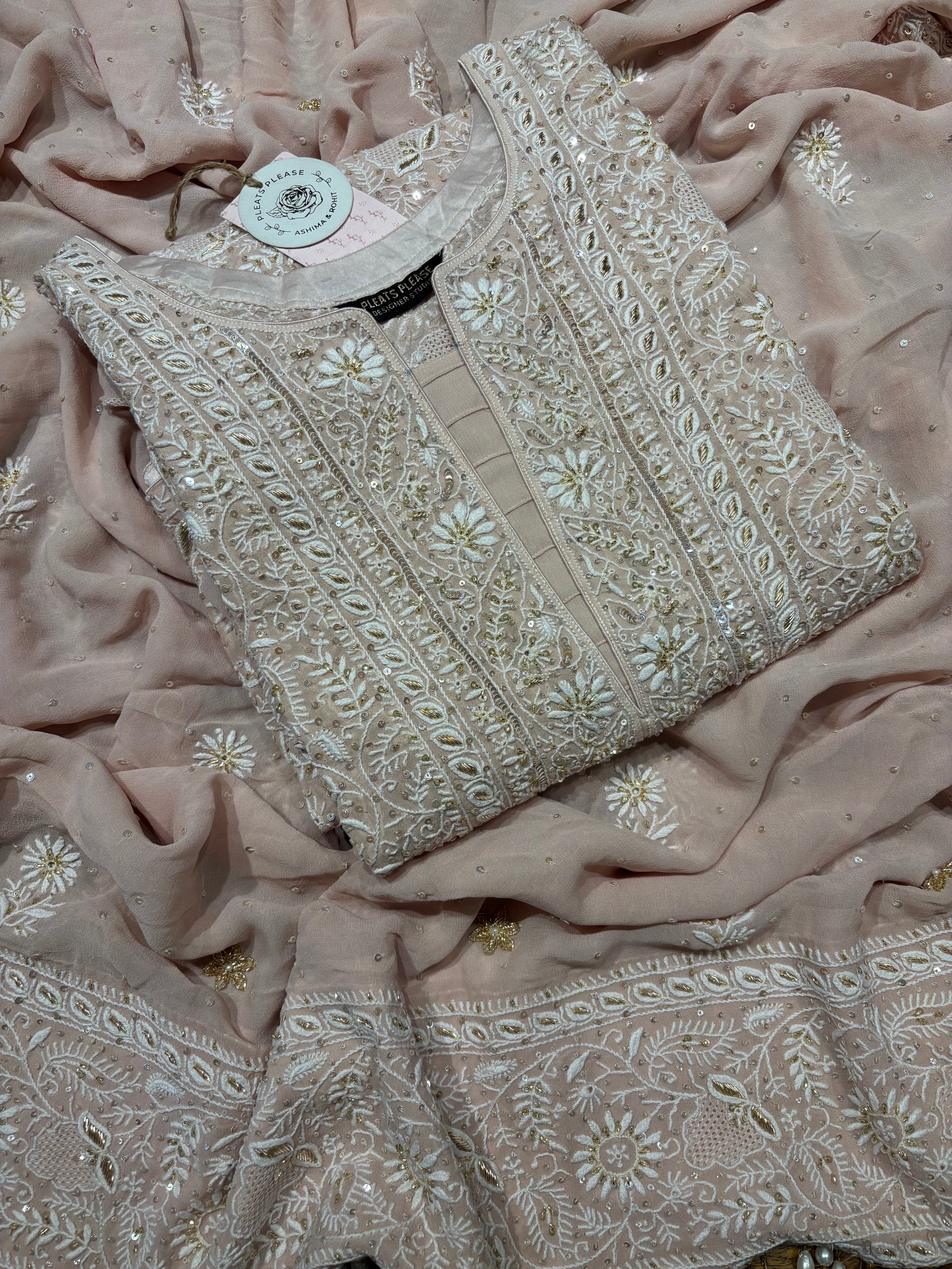 Peach Pure And Premium Georgette Chikankari Kurta and Dupatta set