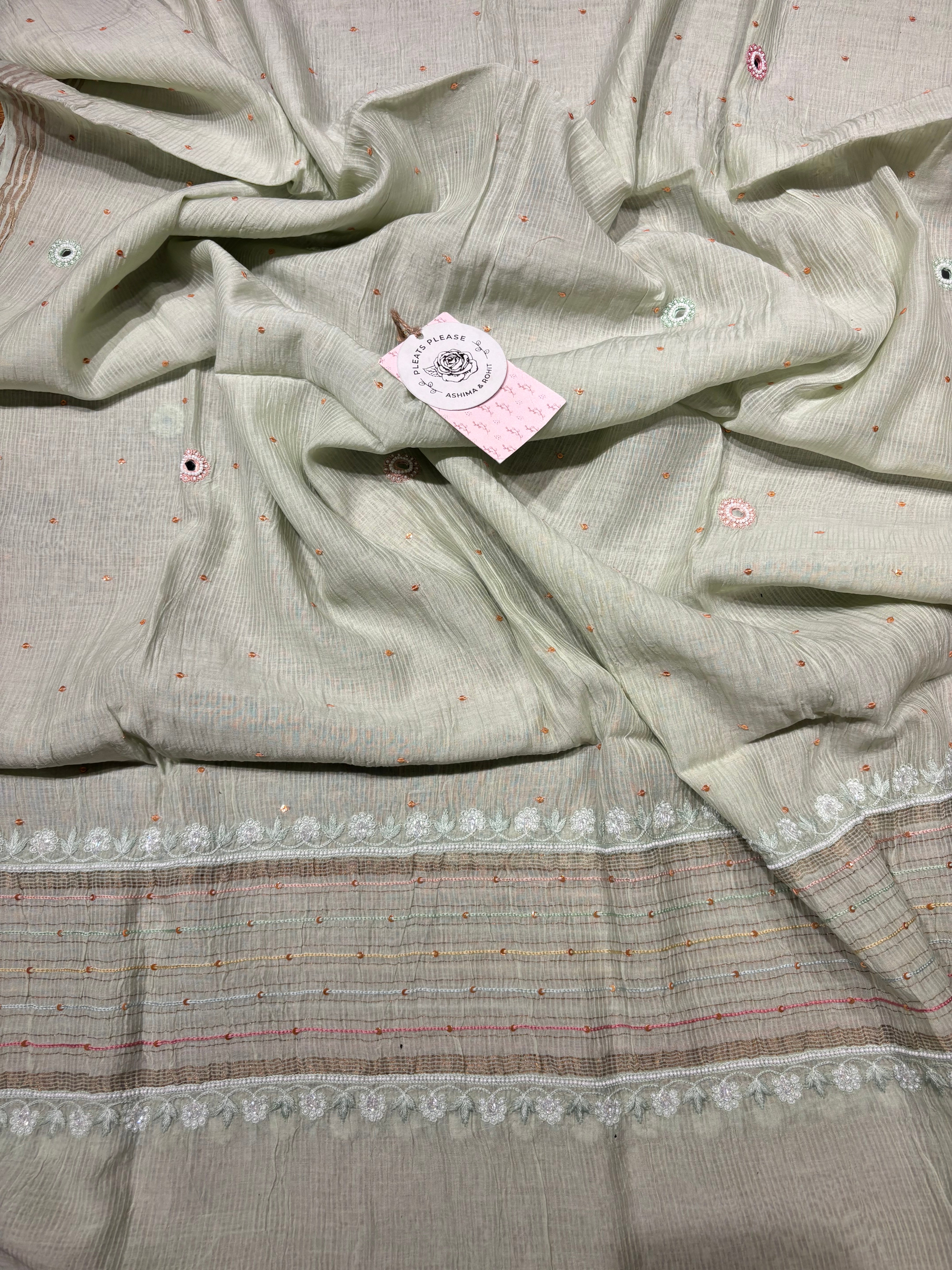 Mint Green Chanderi Mul Chikankari Kurta and Dupatta