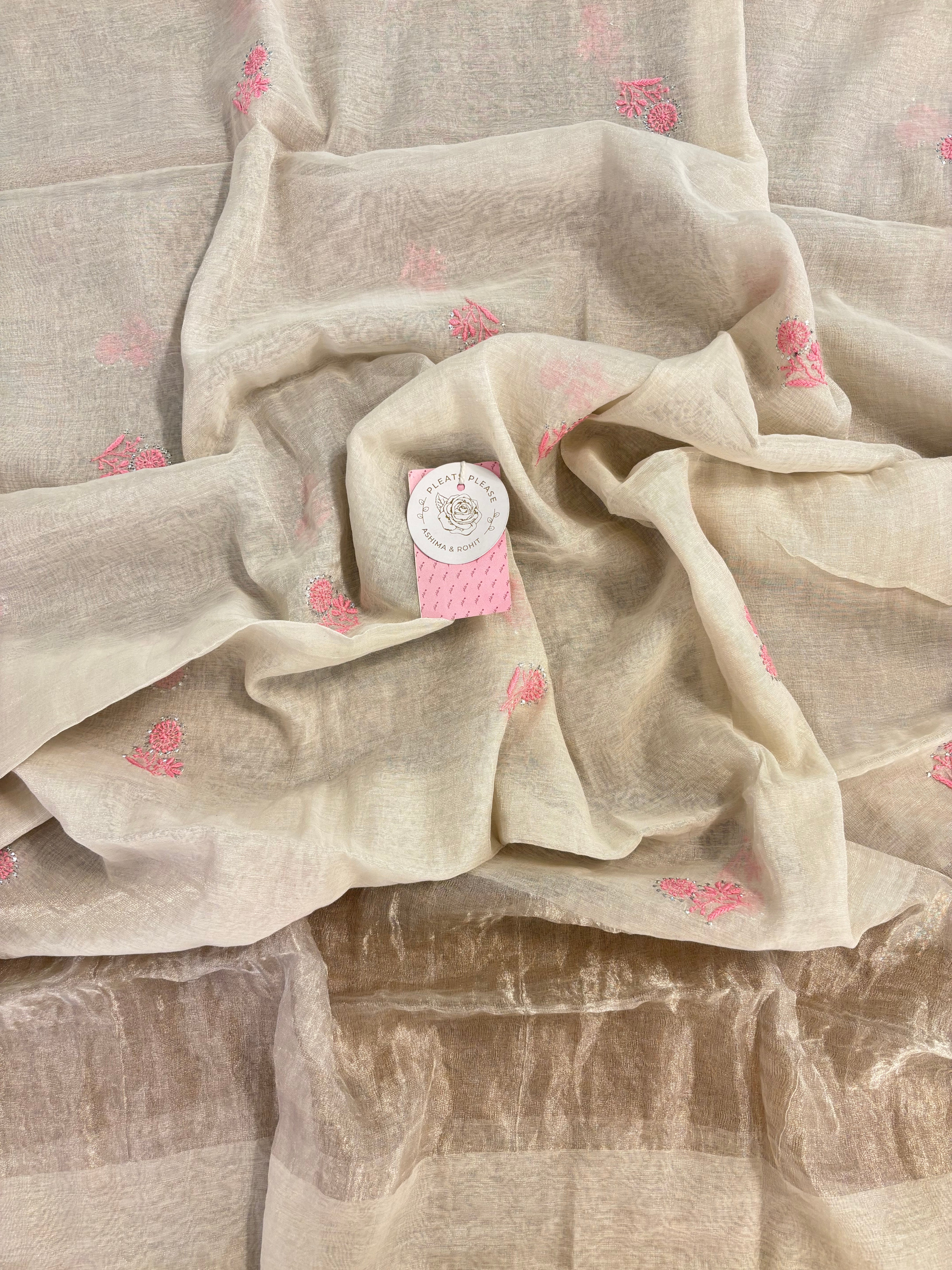 Dyeable Pure & Premium Silver Tissue Mukaish Chikankari Angrakha Kurta & Dupatta Set