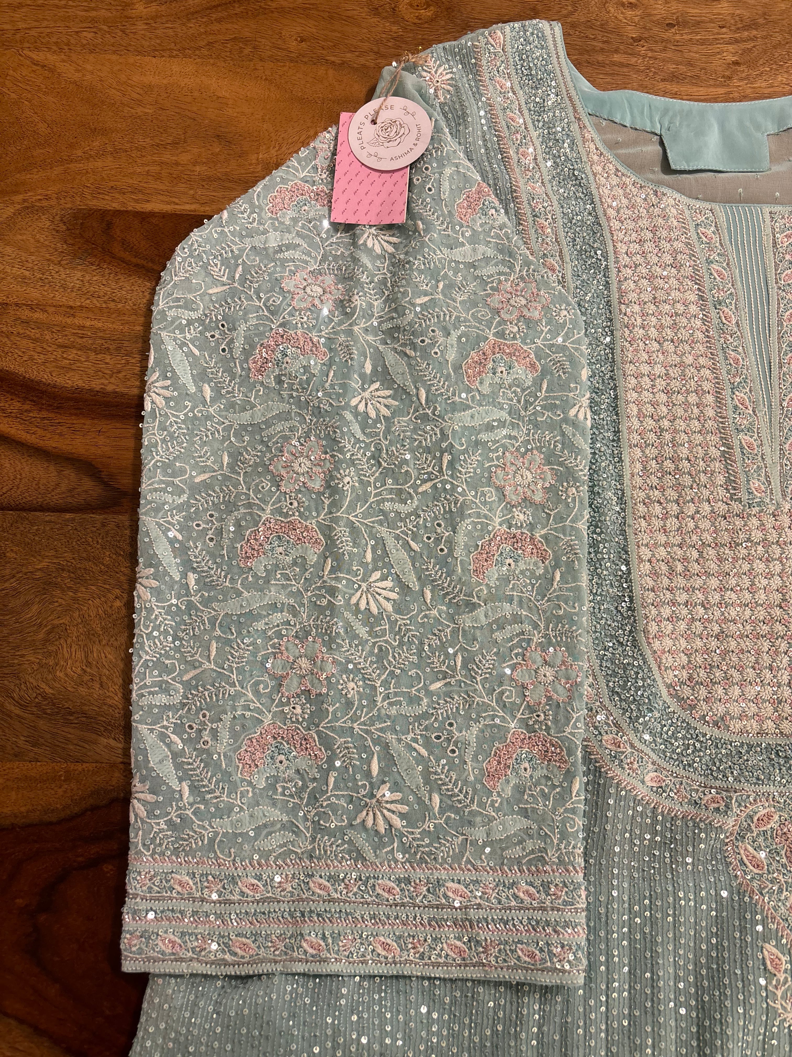 Powder Blue Pure & Premium Georgette Chikankari kurta Dupatta set