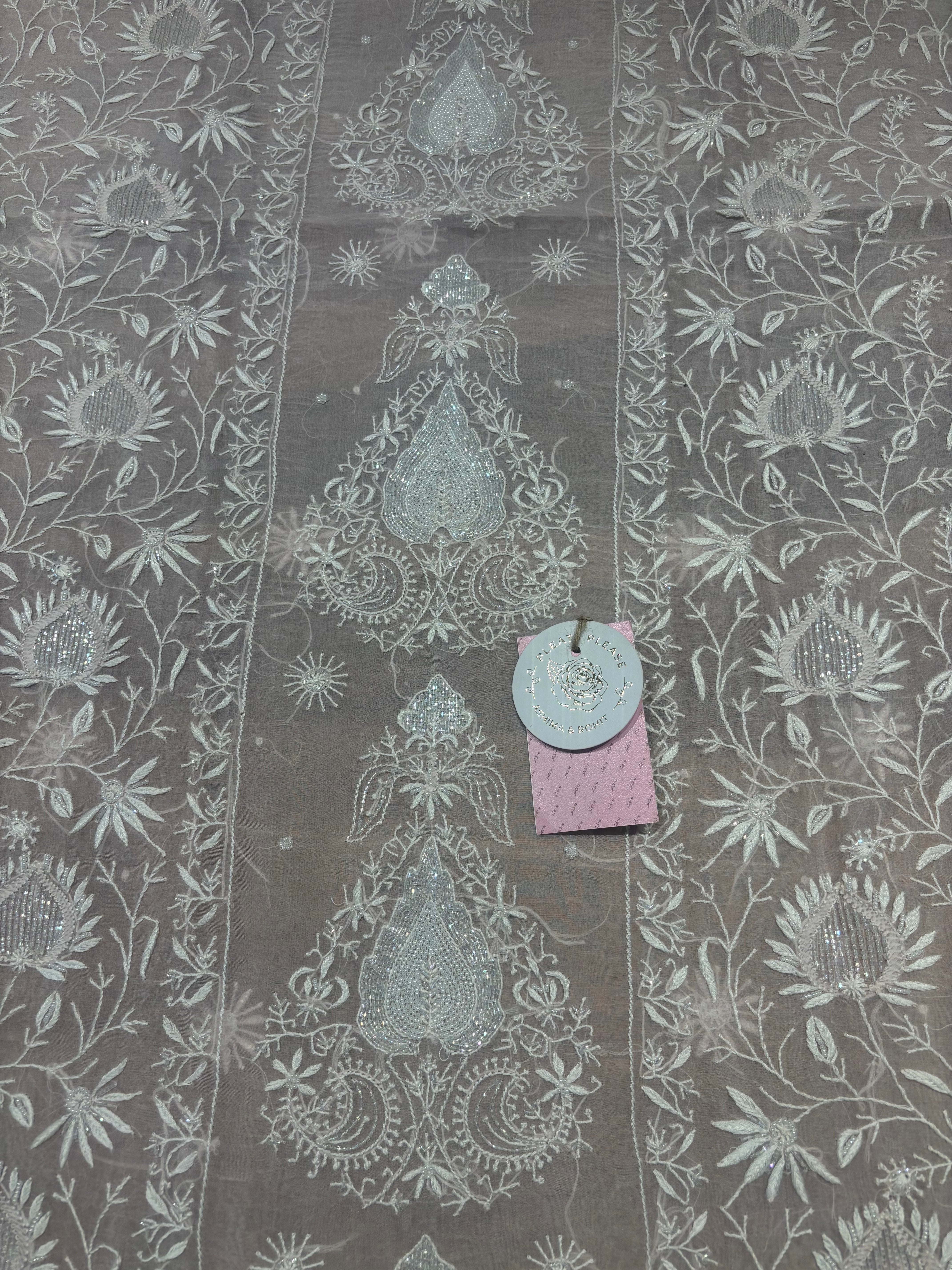 Soft Pink Pure & Premium Organza Silk Chikankari Kurta & Dupatta Fabric