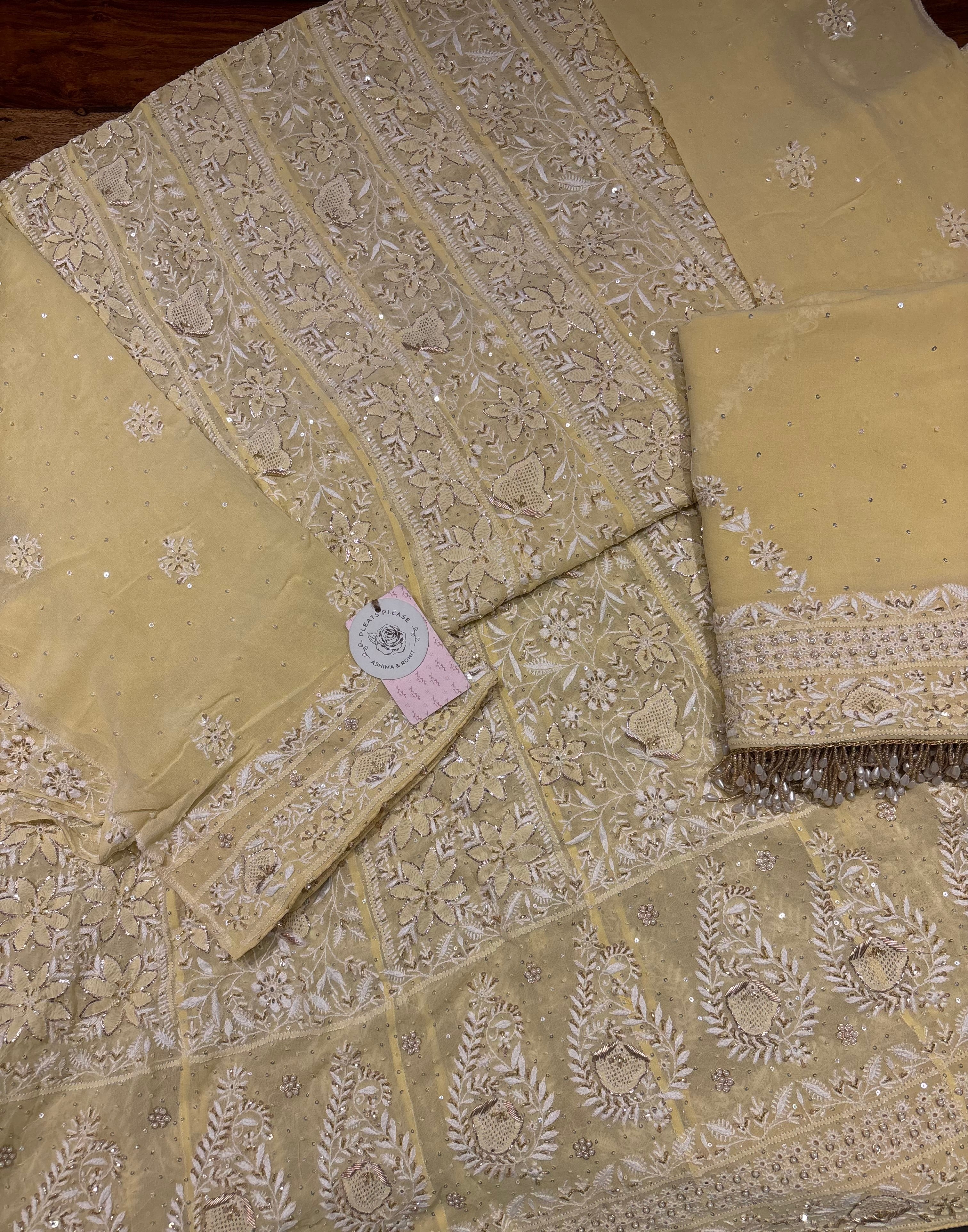 Butter Yellow Pure & Premium Georgette Chikankari Anarkali & Dupatta Set