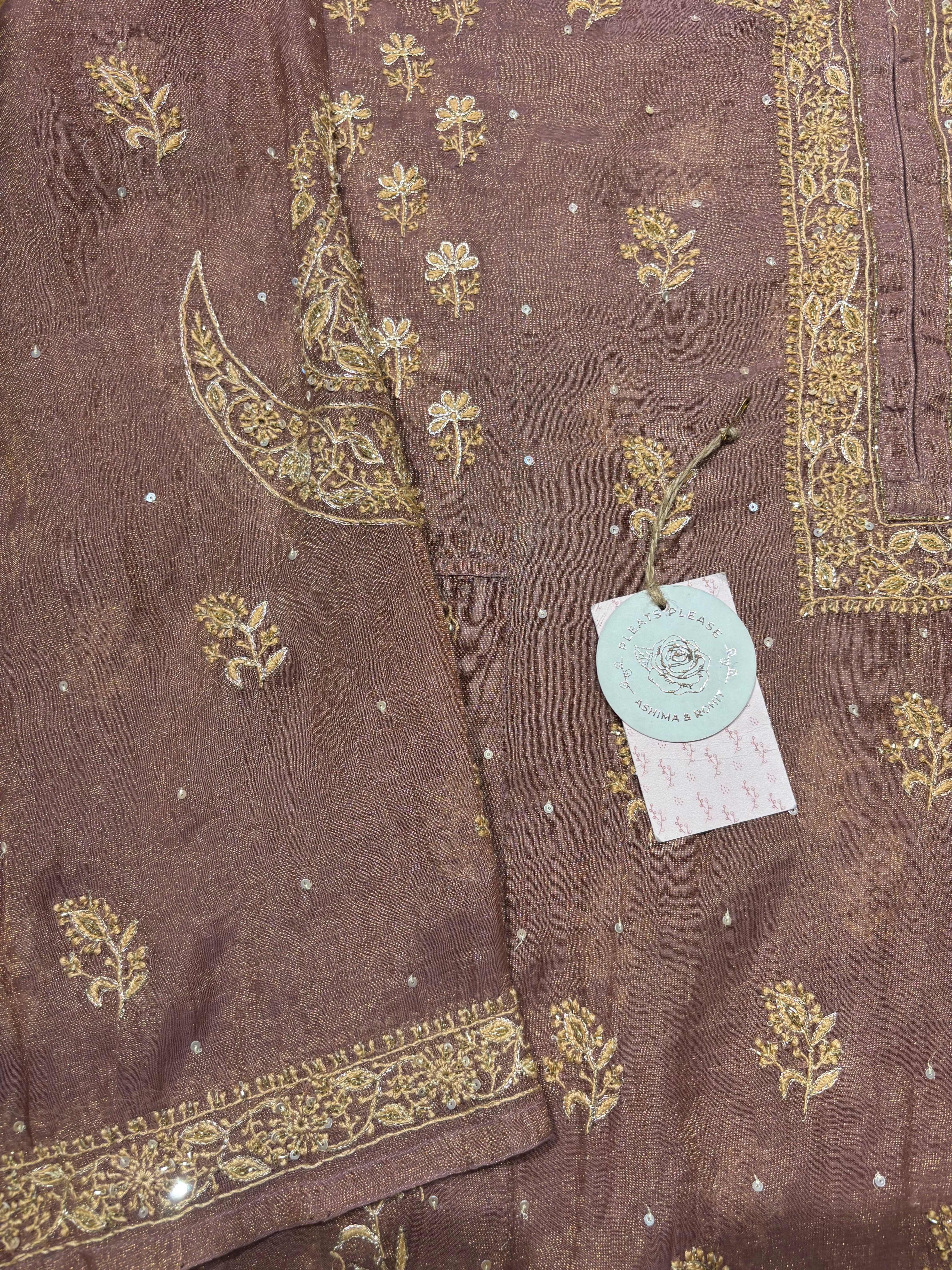 Garnet Pure and Premium Tissue Chikankari Aline Anarkali & Dupatta Set