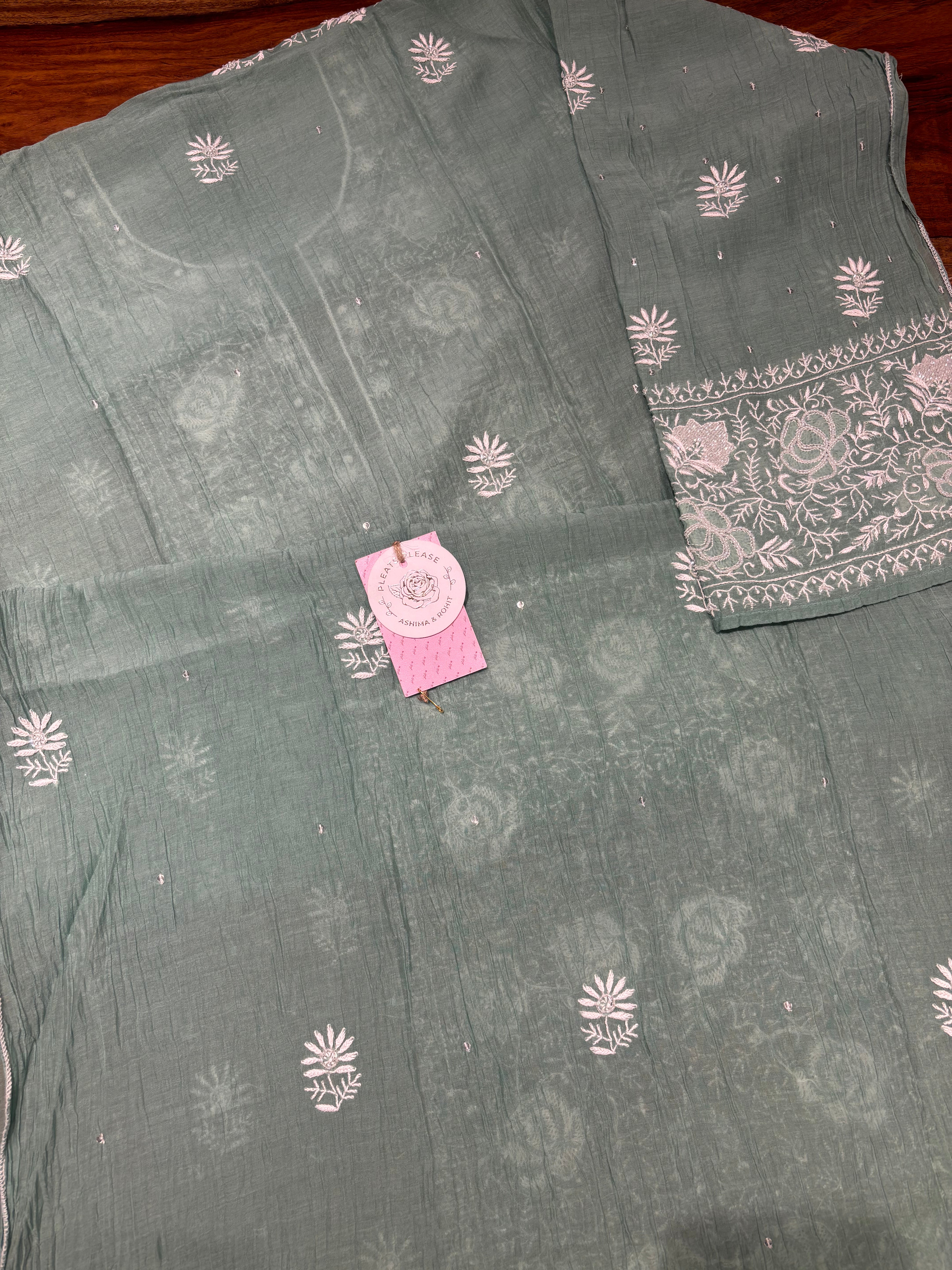 Jade Green Chanderi Mul Chikankari Kurta & Dupatta Set
