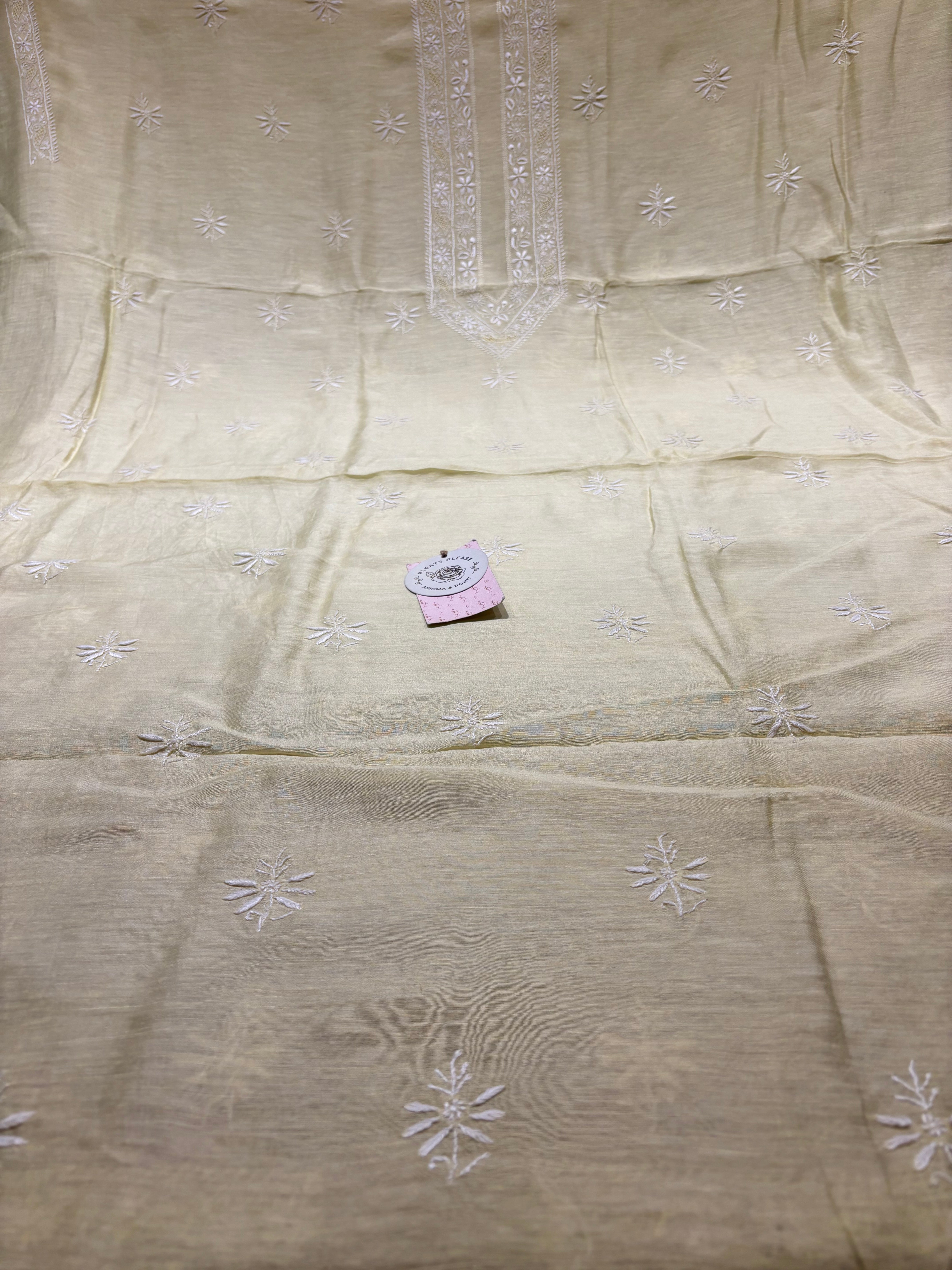 Lemon Yellow Linen Chikankari Men’s Kurta Fabric