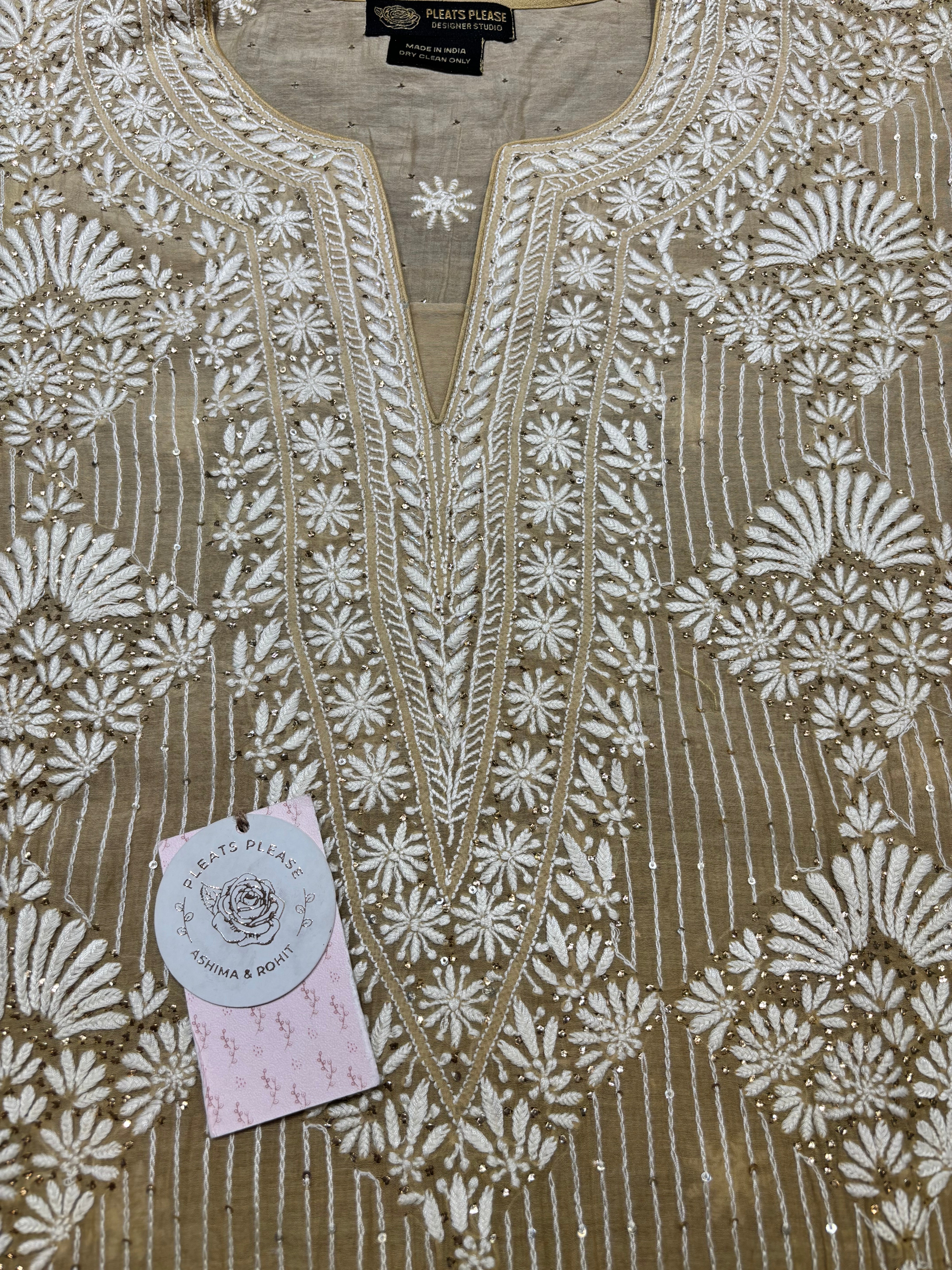 Olive Green Ombré Chanderi Mul Chikankari & Mukaish Kurta and Heavy Dupatta Set