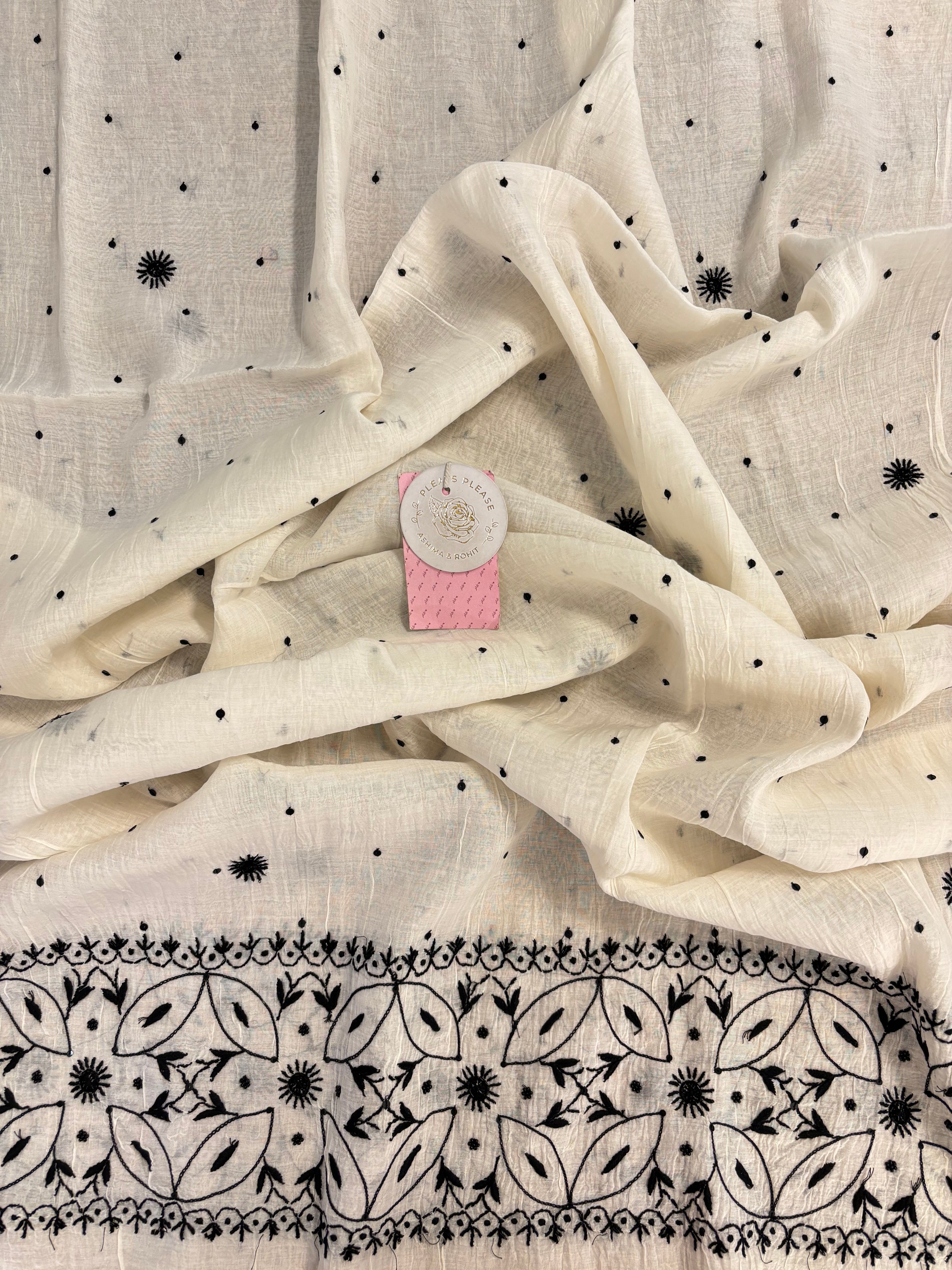 Dyeable Pure Chanderi Mul Chikankari Kurta & Dupatta