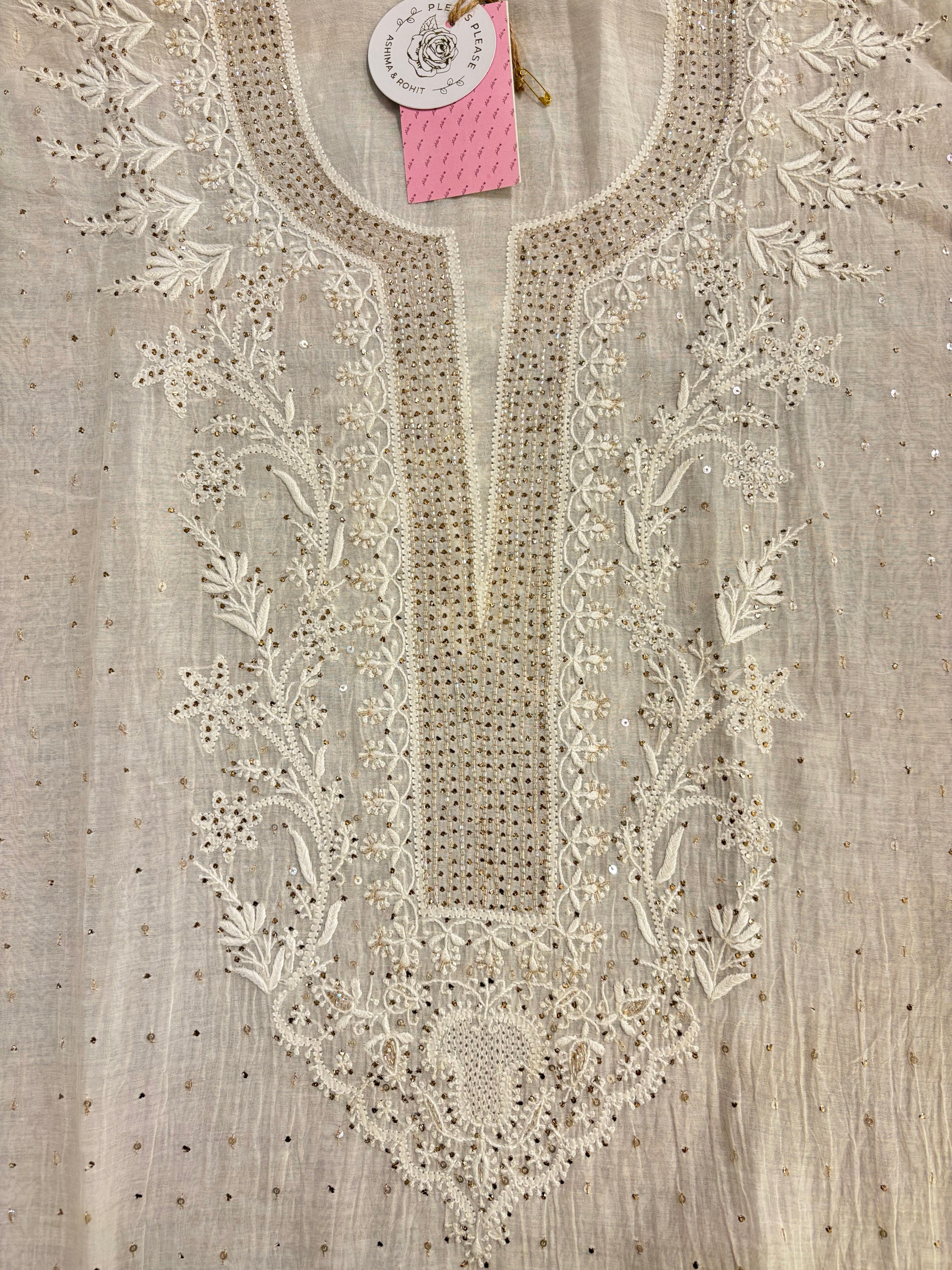 Dyeable Chanderi Chikankari Mukaish Kurta & Dupatta