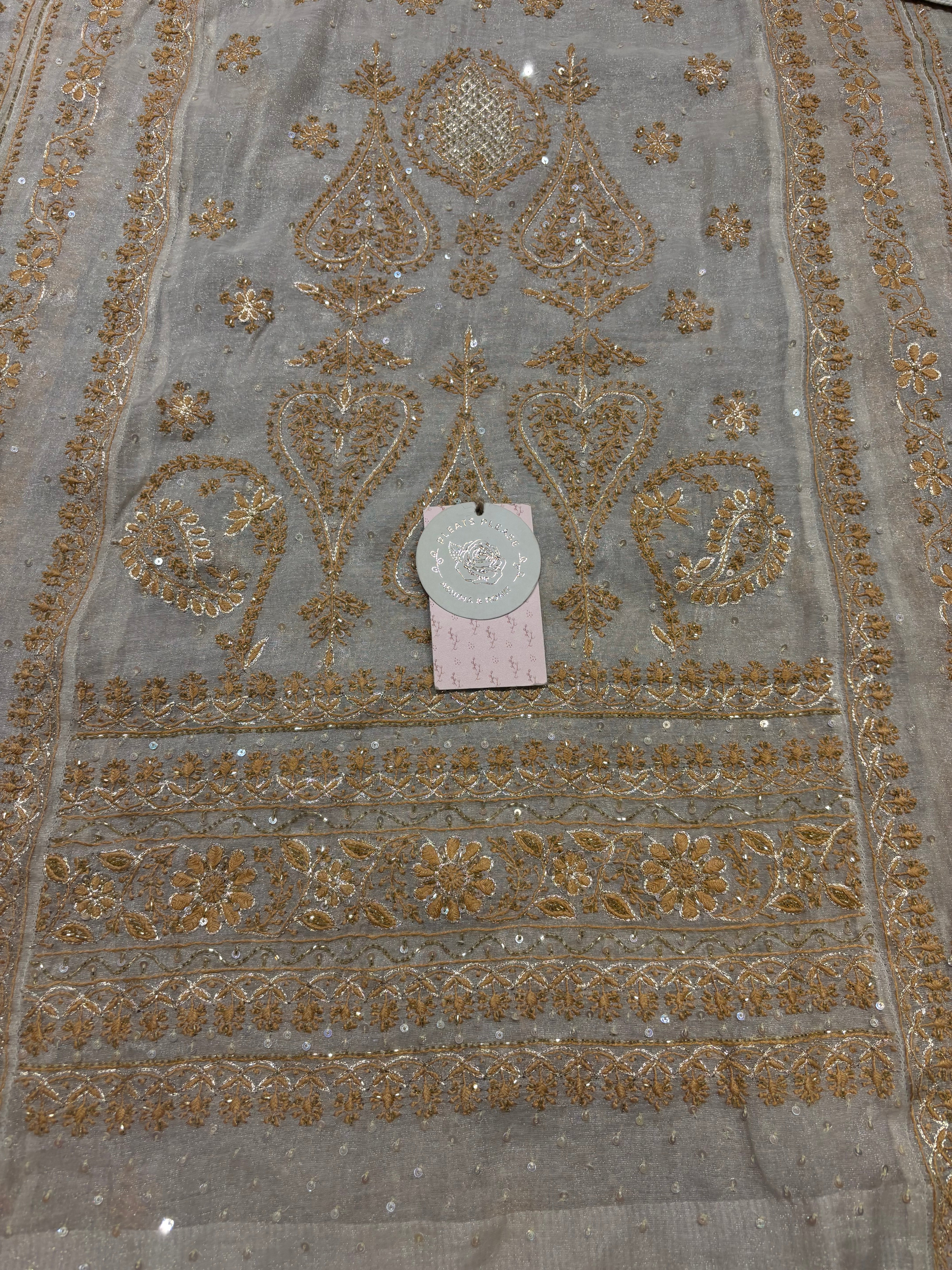 Dyeable Pure & Premium Silver Tissue Chikankari A- Line Anarkali & Dupatta Set