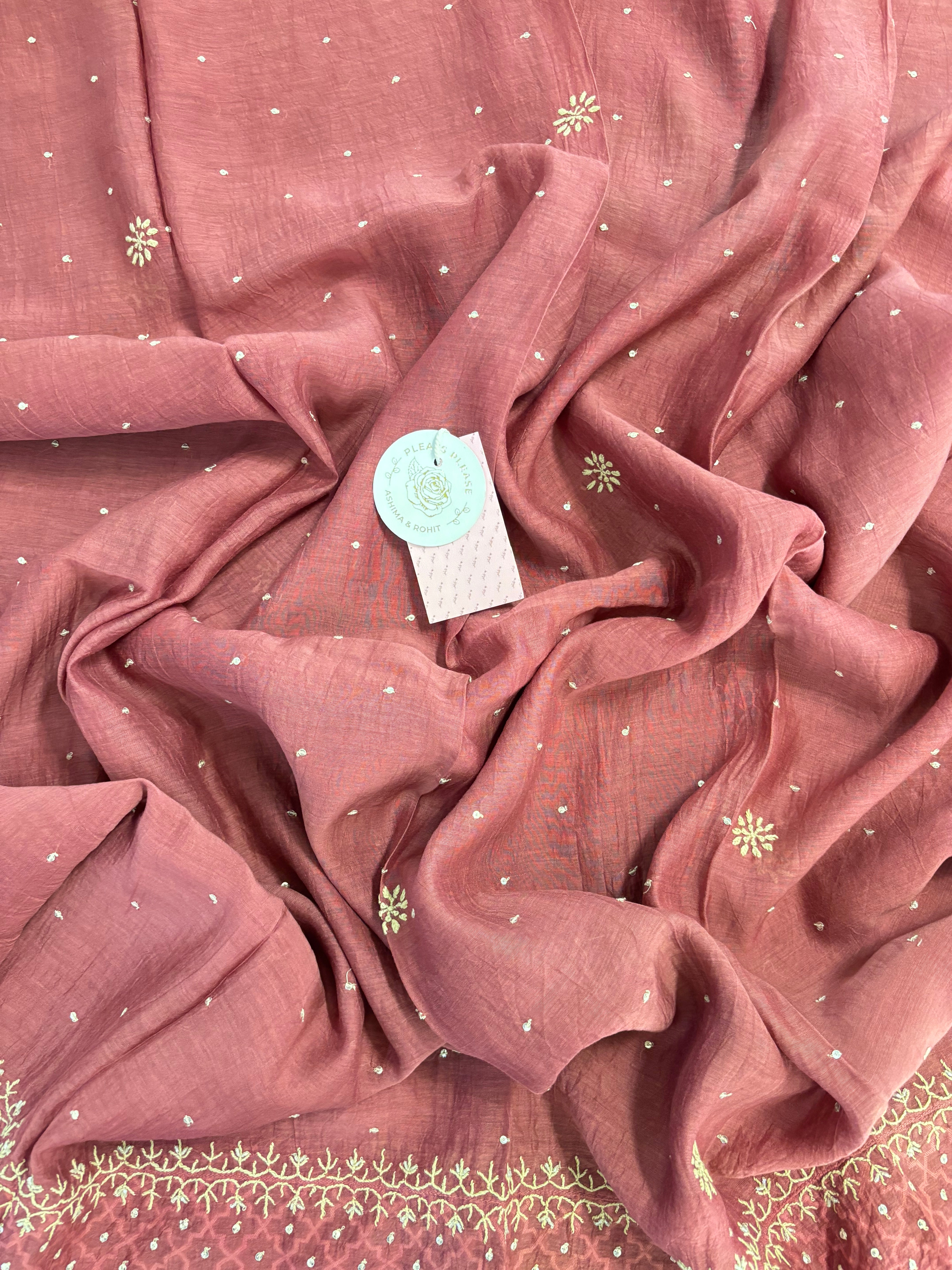 Maroon Chanderi Mul Chikankari Anarkali & Dupatta Set
