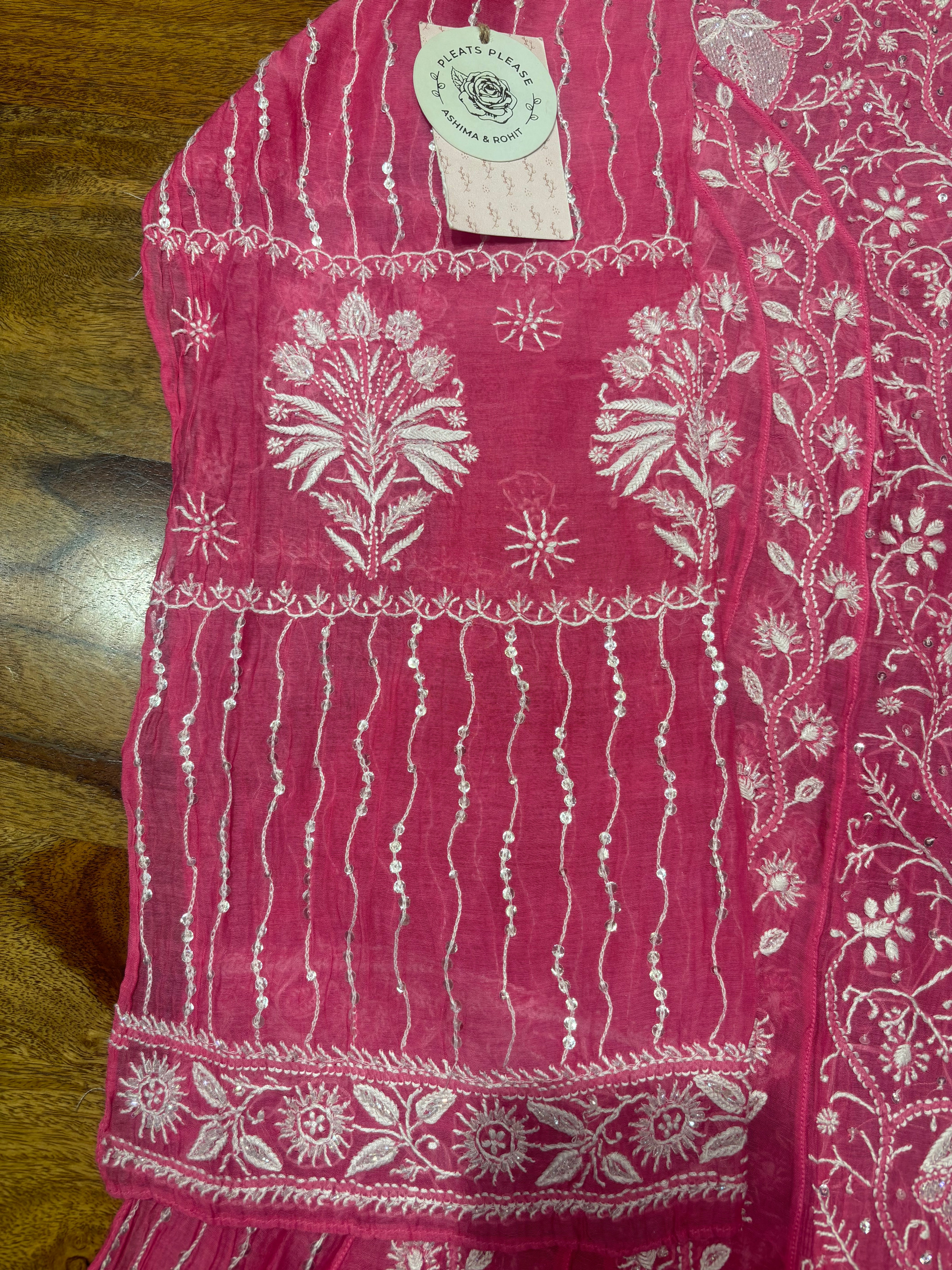 Fuschia Pink Chanderi Mul Chikankari Anarkali & Dupatta Set