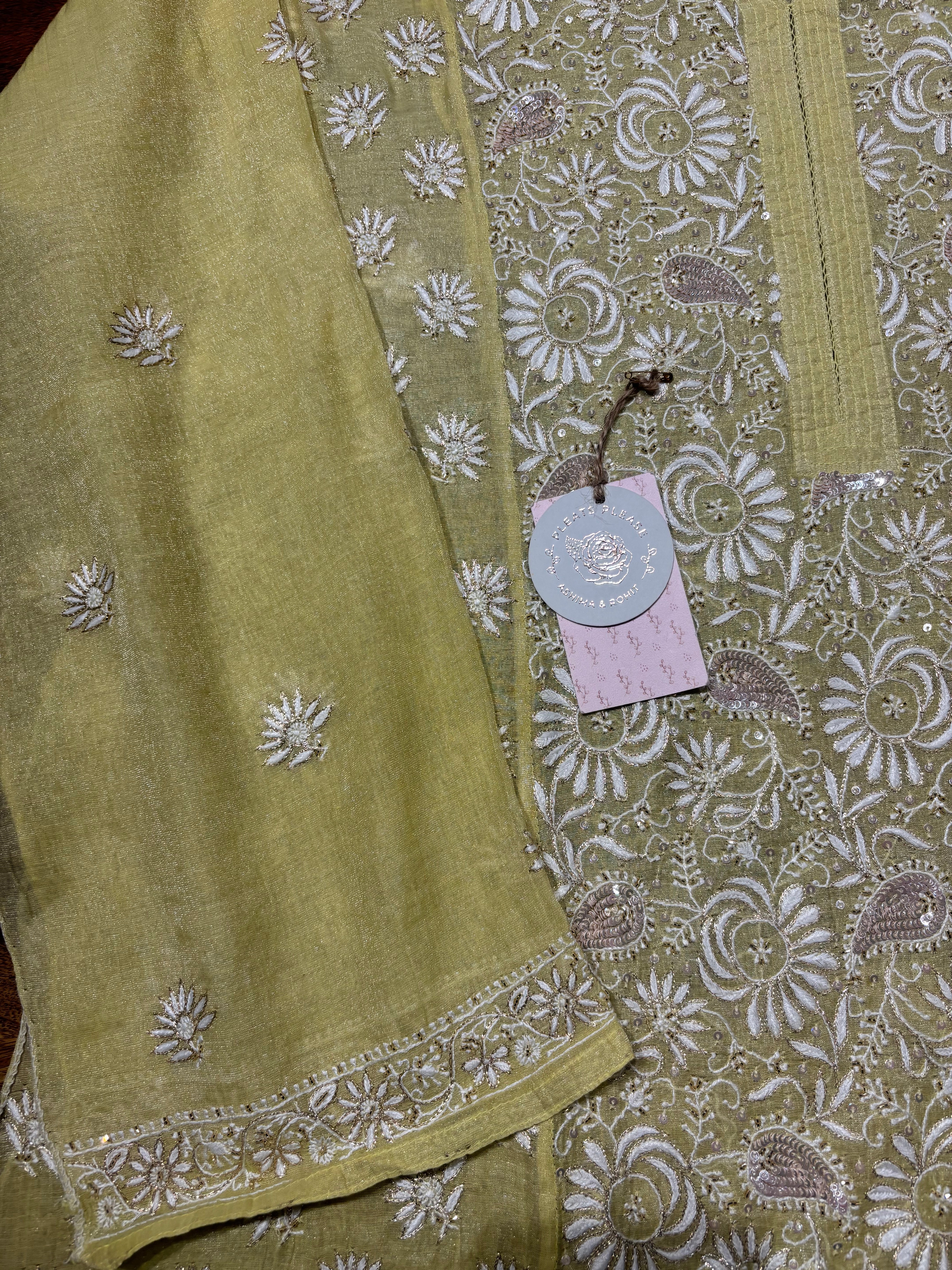 Yellow Pure & Premium Tissue Chikankari Kurta & Dupatta Set
