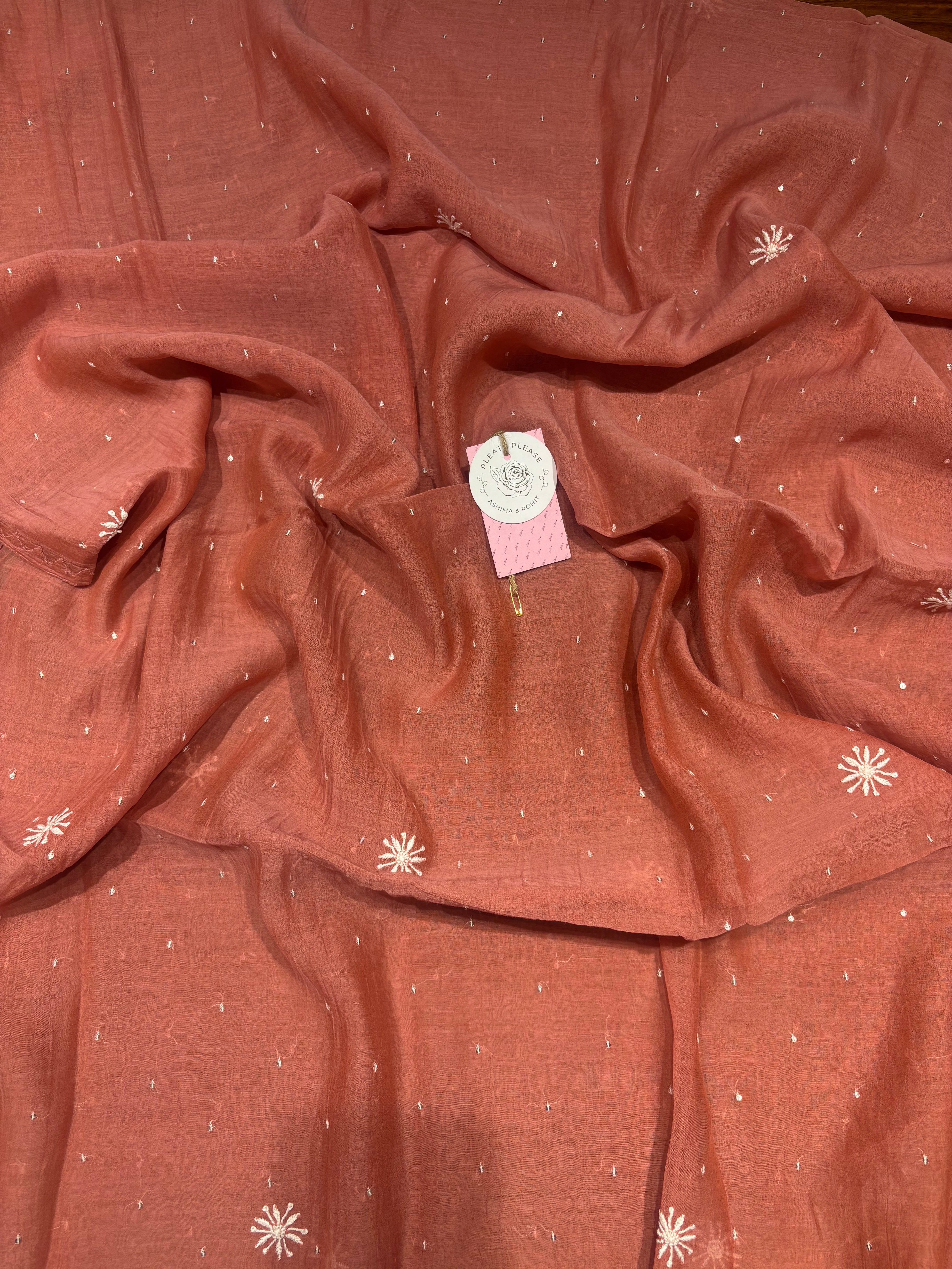 Coral Chanderi Mul Chikankari Kurta & Dupatta Set