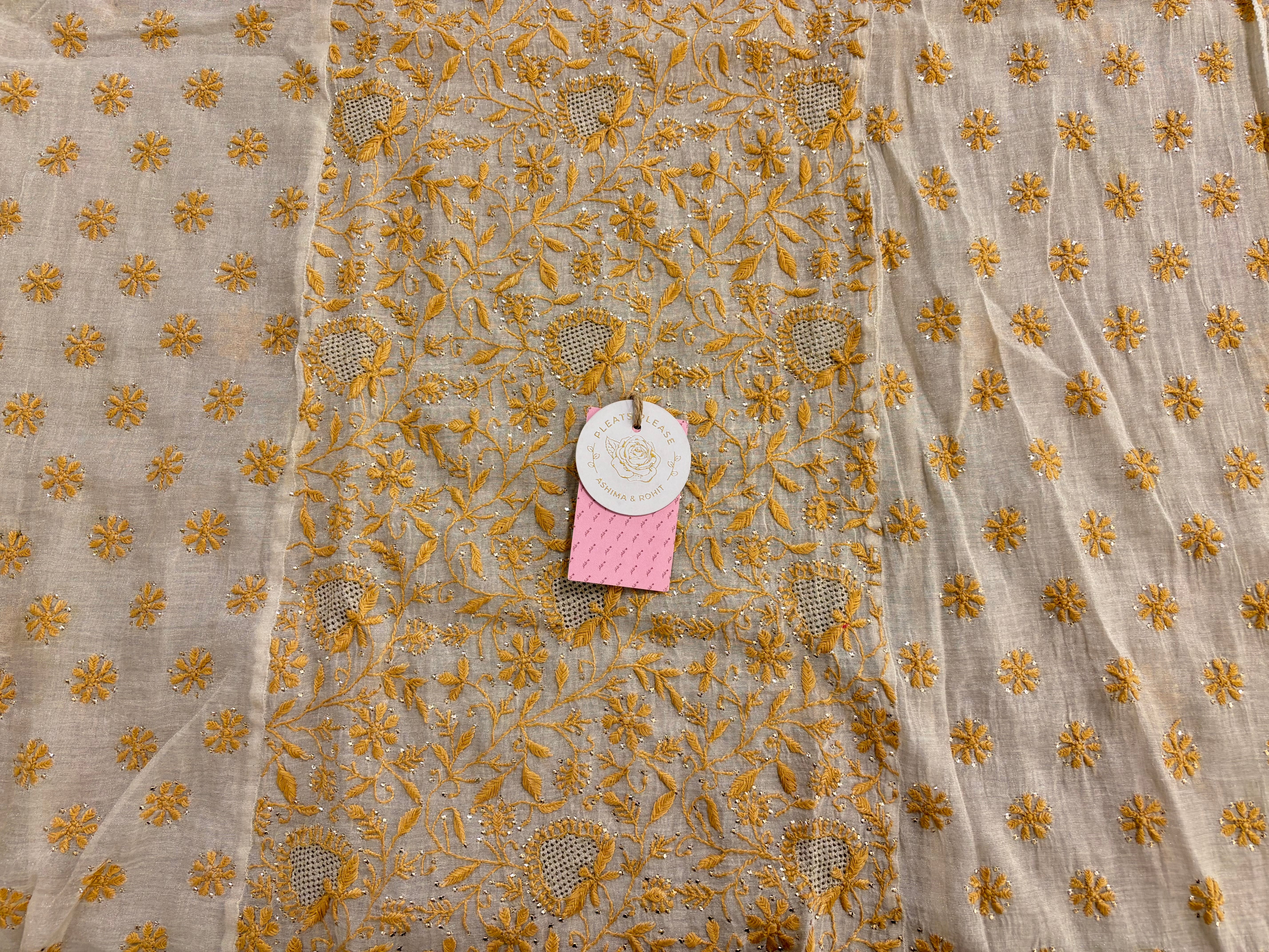 Dyeable Silver Tissue Chikankari Mukaish Kurta & Dupatta