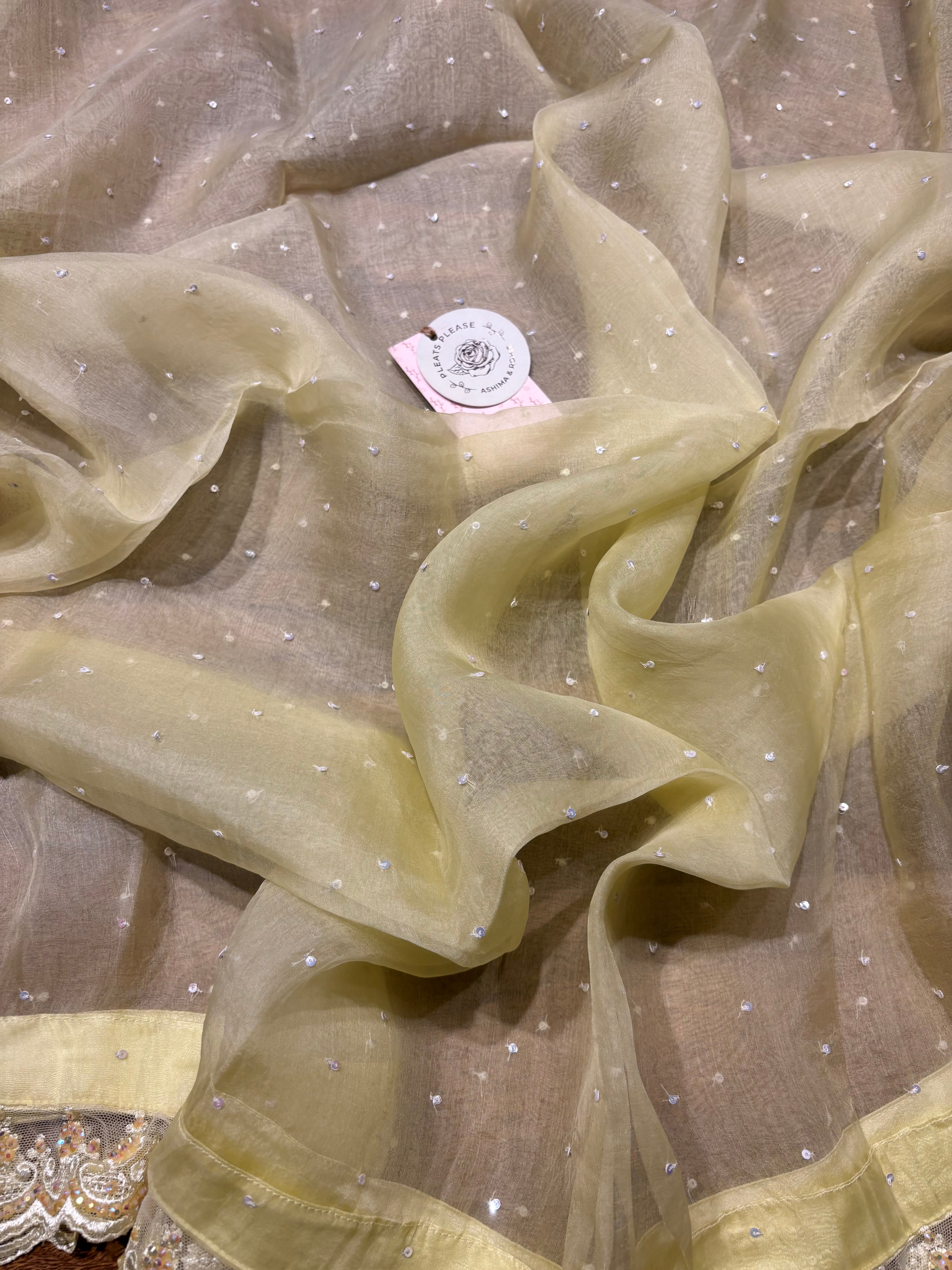 Lime Yellow Pure And Premium Organza Silk Chikankari Kurta And Dupatta Set