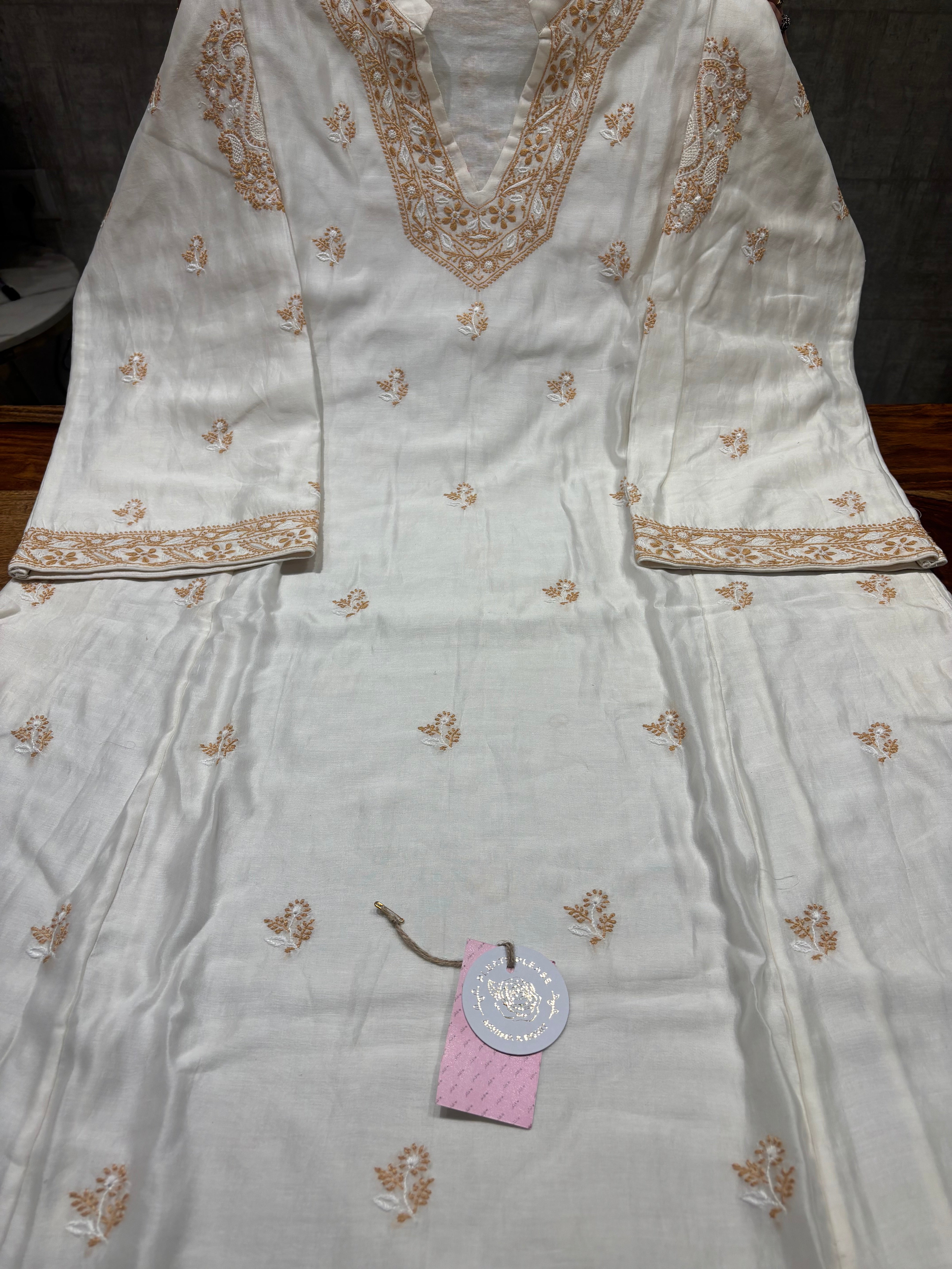 Dyeable Chanderi Silk Chikankari Choga Kurta