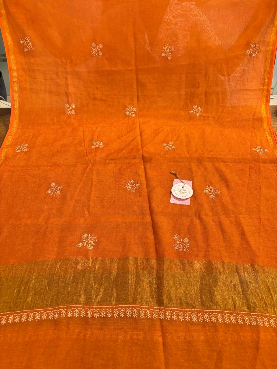 Orange Tissue Chikankari Anarkali kurta Dupatta Set