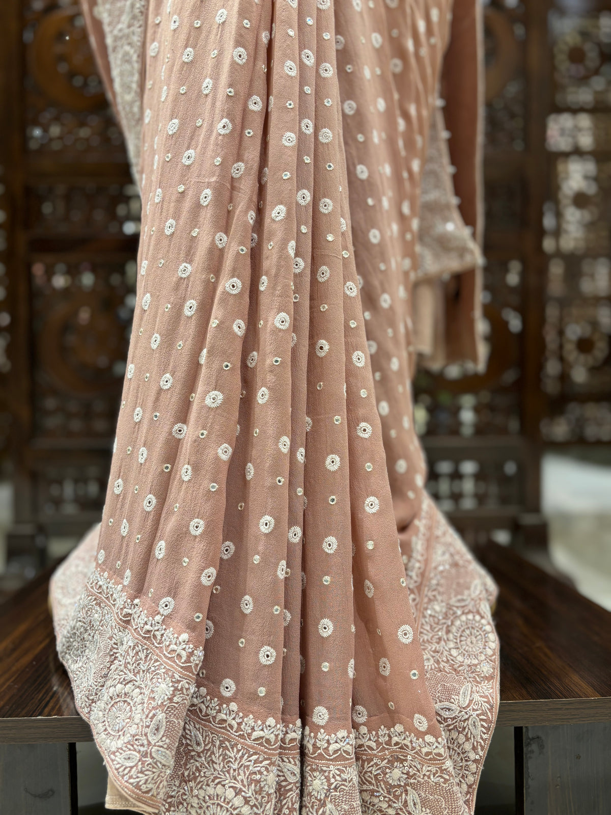 Warm Peach Ombré Pure & Premium Georgette Chikankari Saree