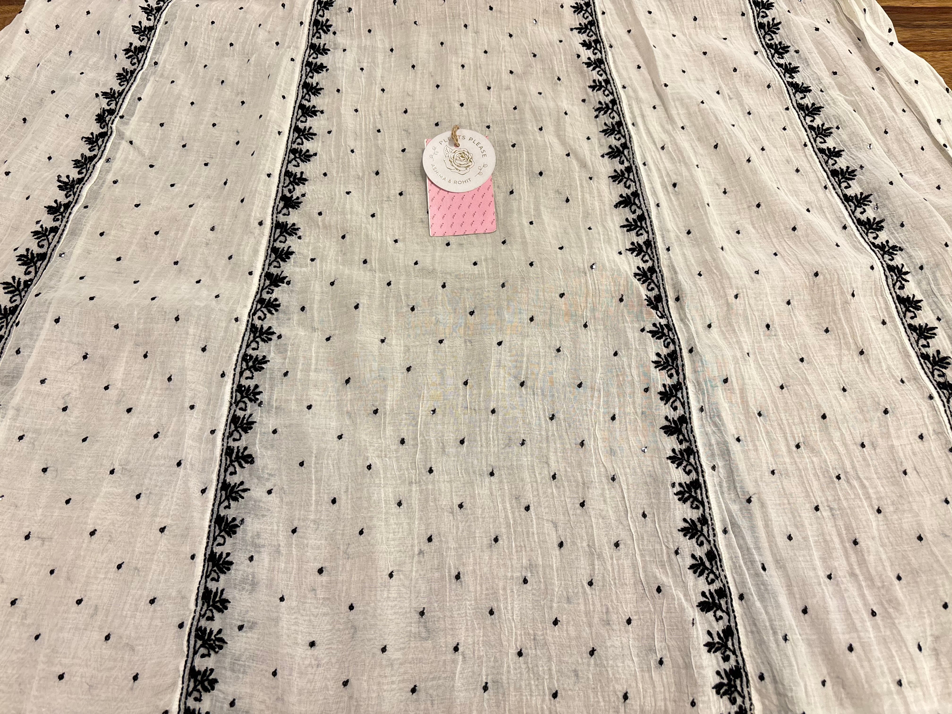 Dyeable Chanderi Black & White A-Line Kurta & Dupatta Set