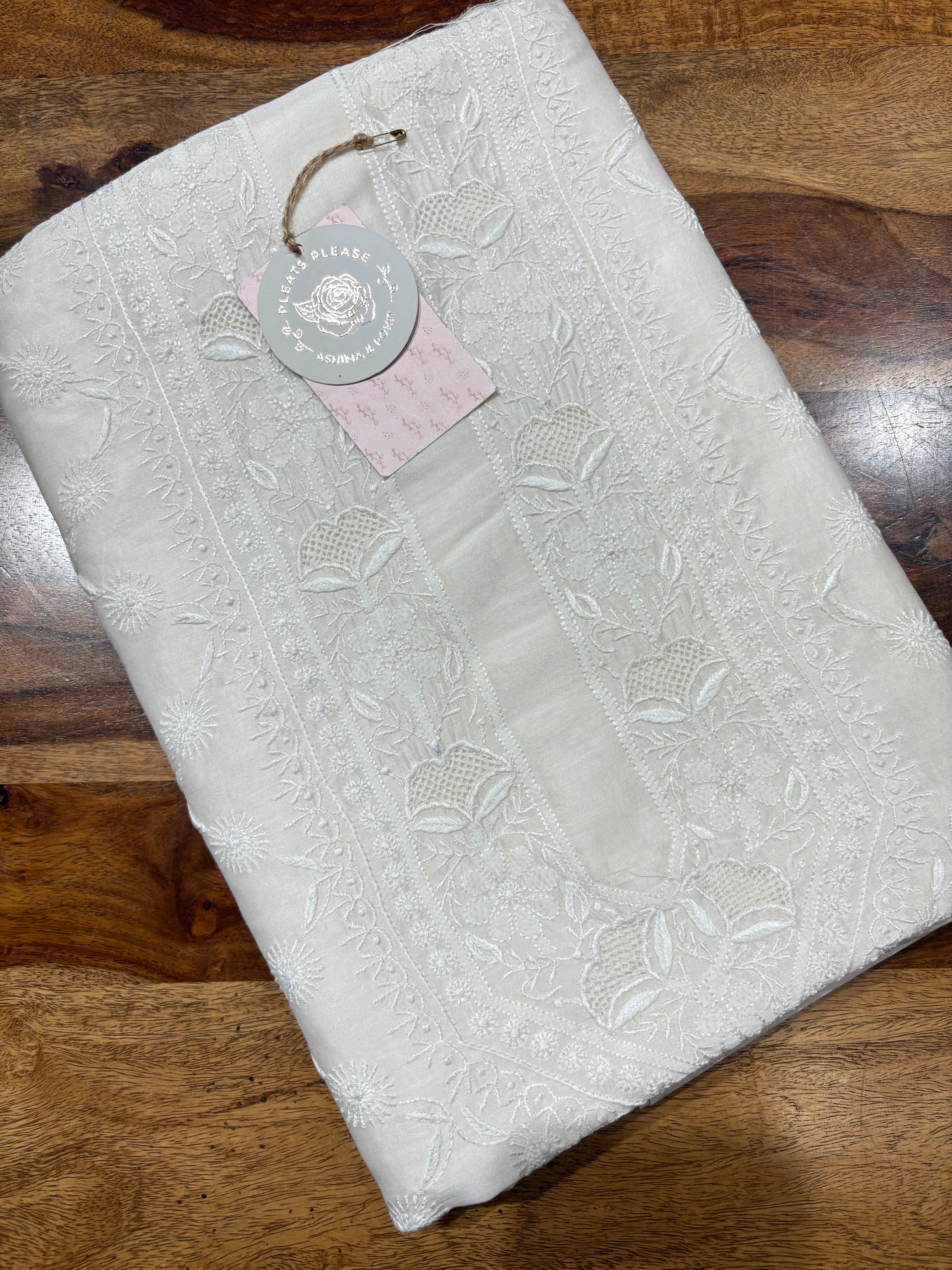 Dyeable Chanderi Silk Chikankari Men’s Kurta Fabric