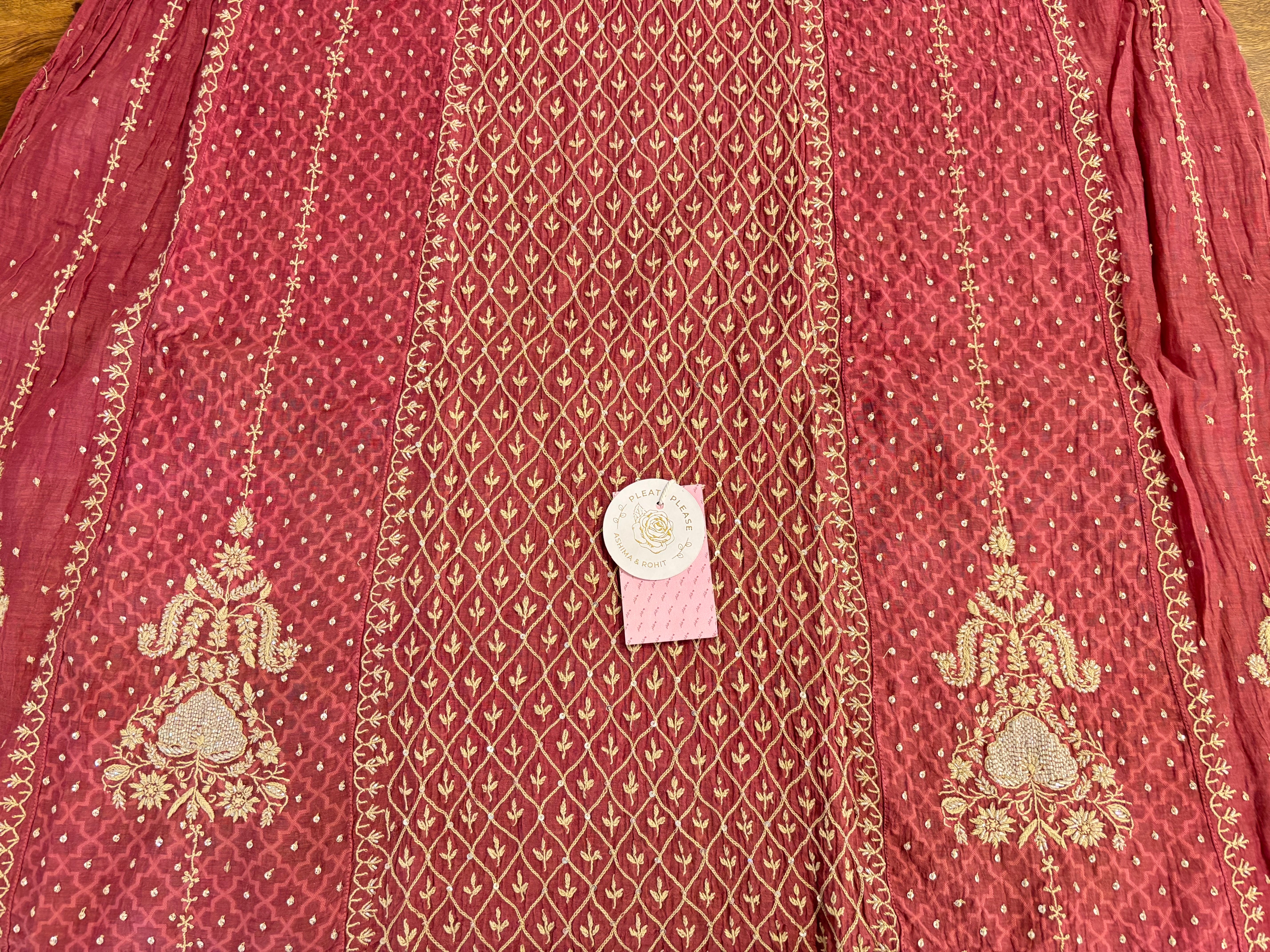 Maroon Chanderi Mul Chikankari Anarkali & Dupatta Set