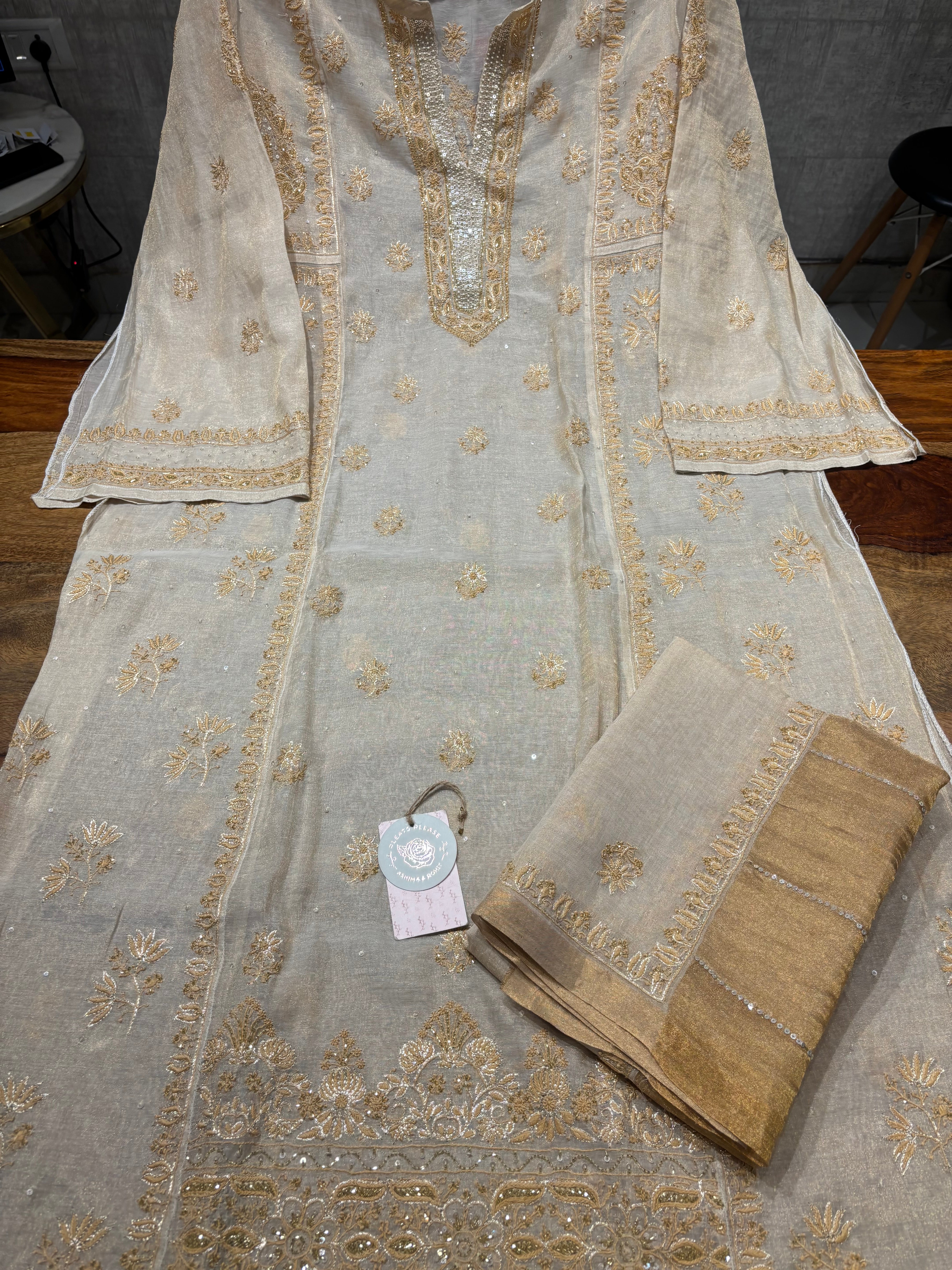Dyeable Pure & Premium Tissue Chikankari A-Line Anarkali & Dupatta Set