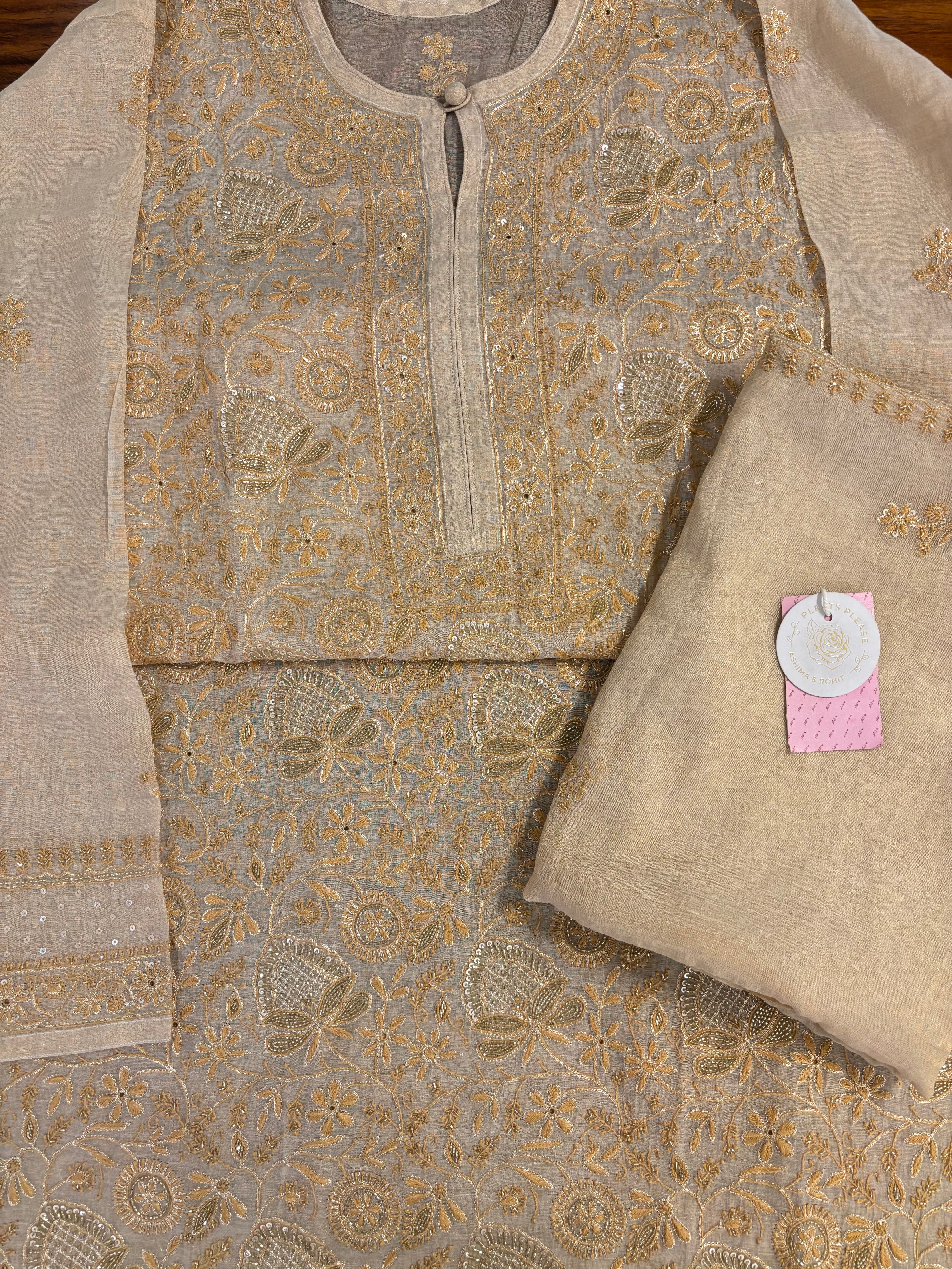 Dyeable Pure Tissue Chikankari Kurta & Dupatta