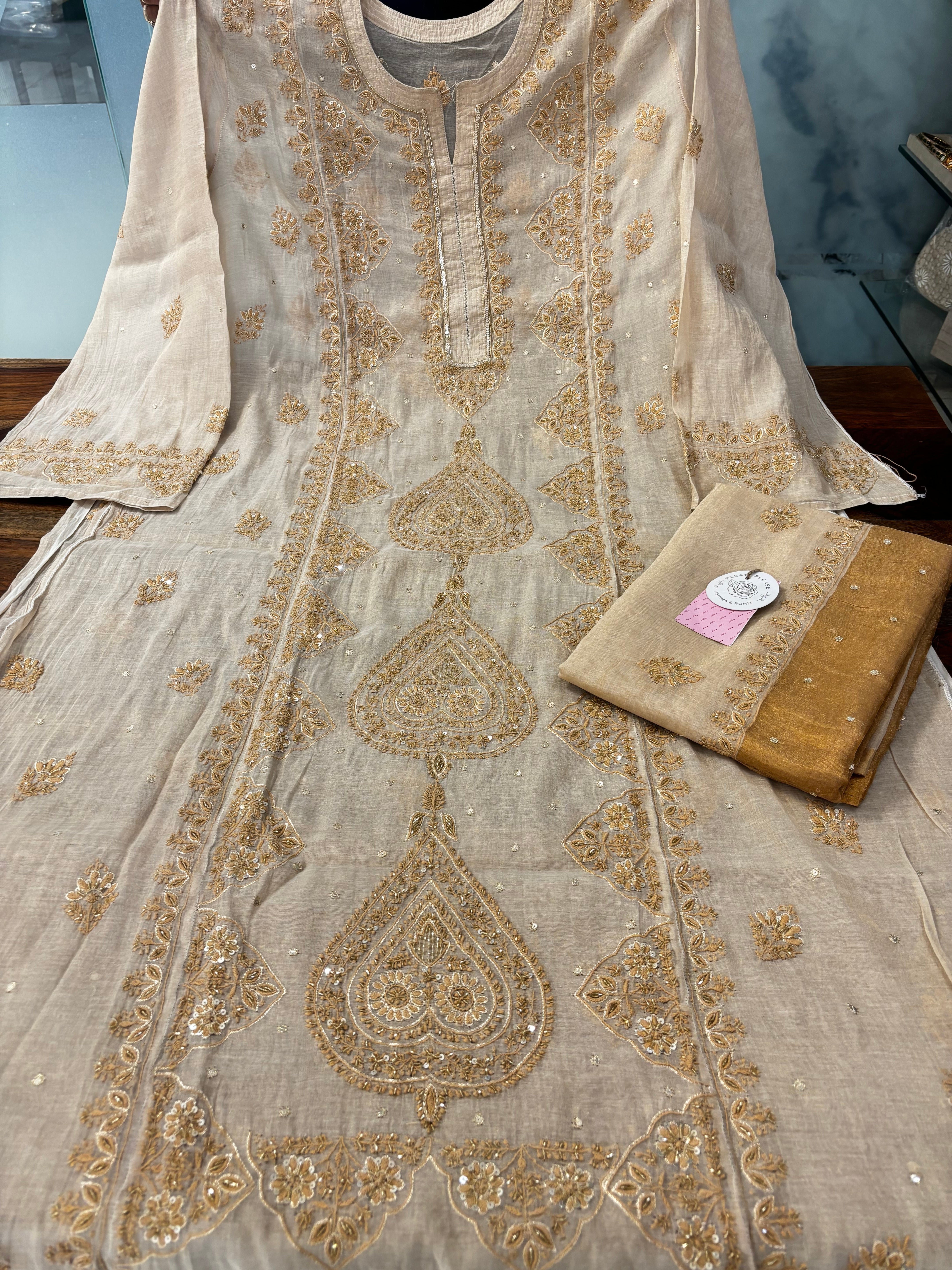 Dyeable Pure & Premium Tissue Chikankari Kurta & Dupatta - Pleats PleaseChikankari
