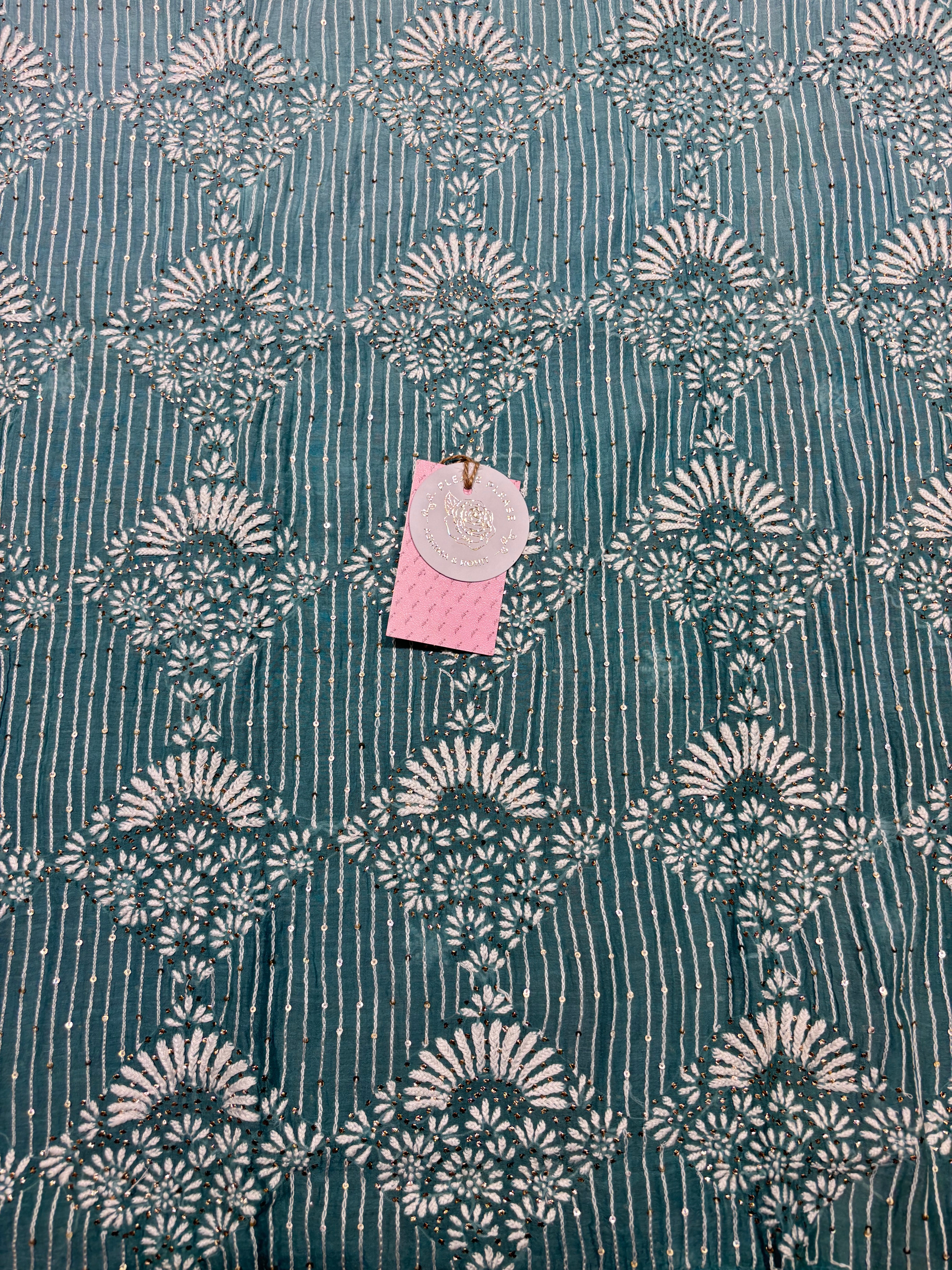 Sea foam Ombre Chanderi Mul Chikankari & Mukaish Kurta and Dupatta Set