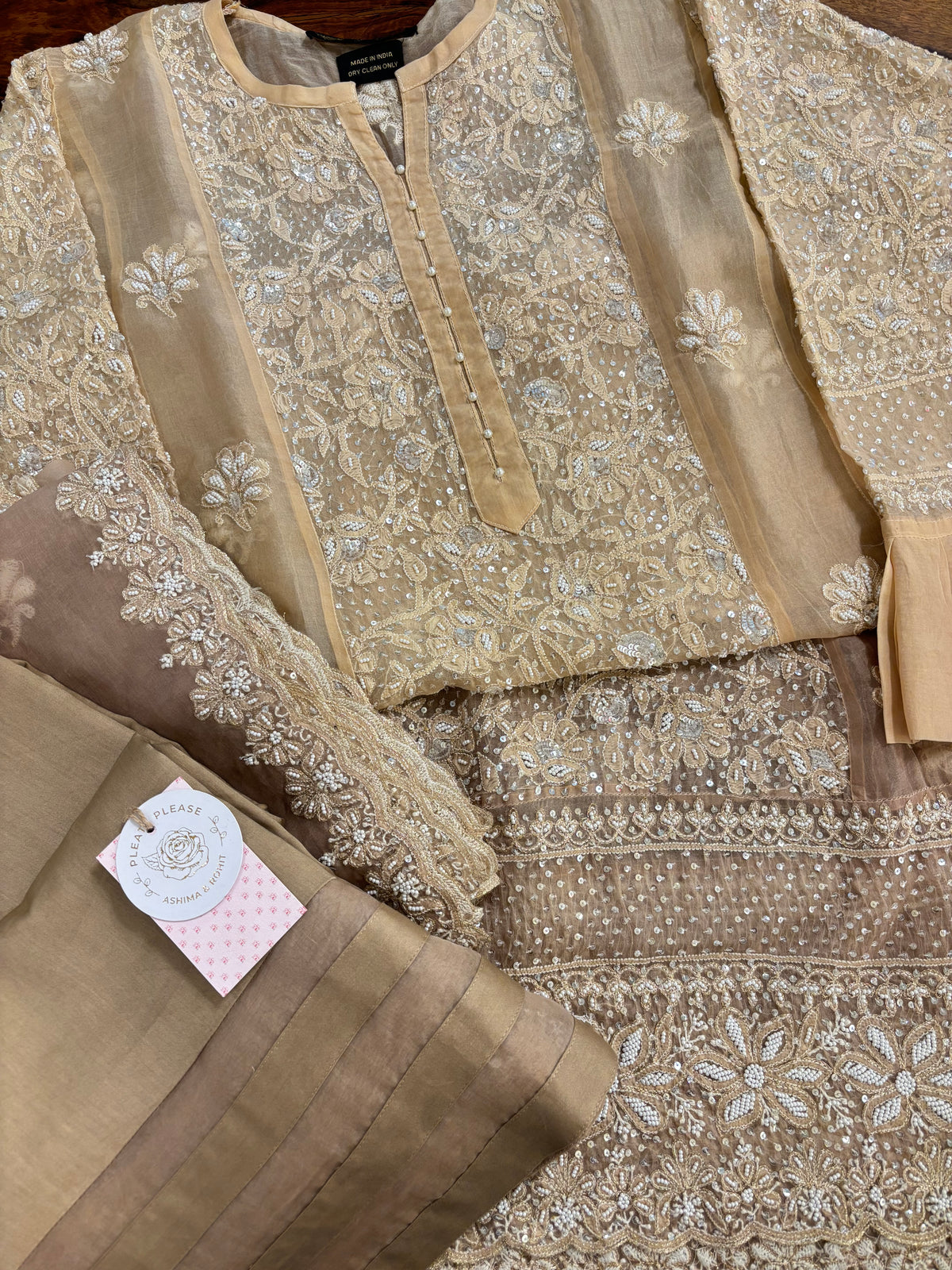 Peach Ombré Pure Organza Chikankari Anarkali,Dupatta With Bottom