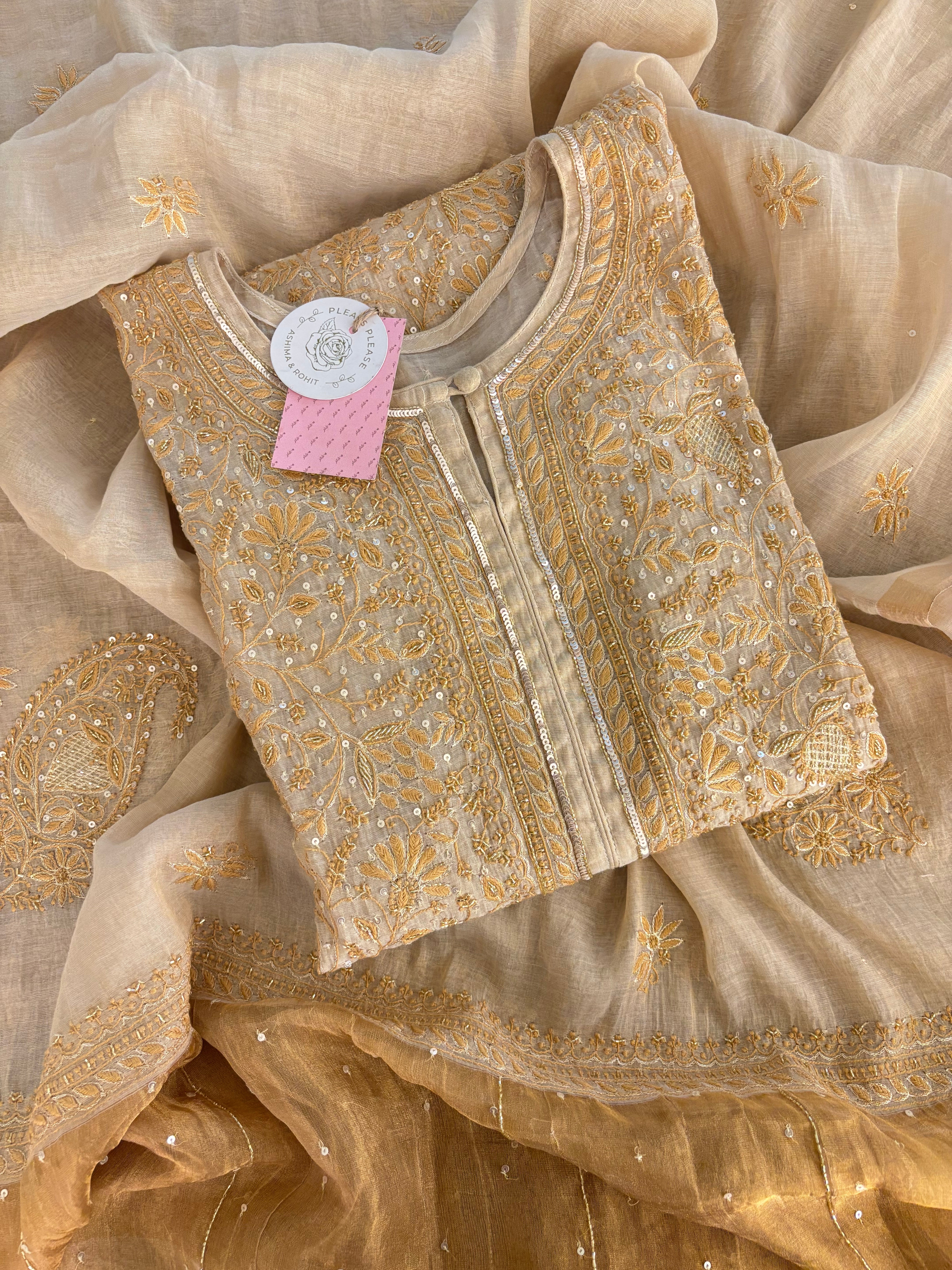 Dyeable Pure & Premium Tissue Heavy Jaal Chikankari Kurta & Dupatta