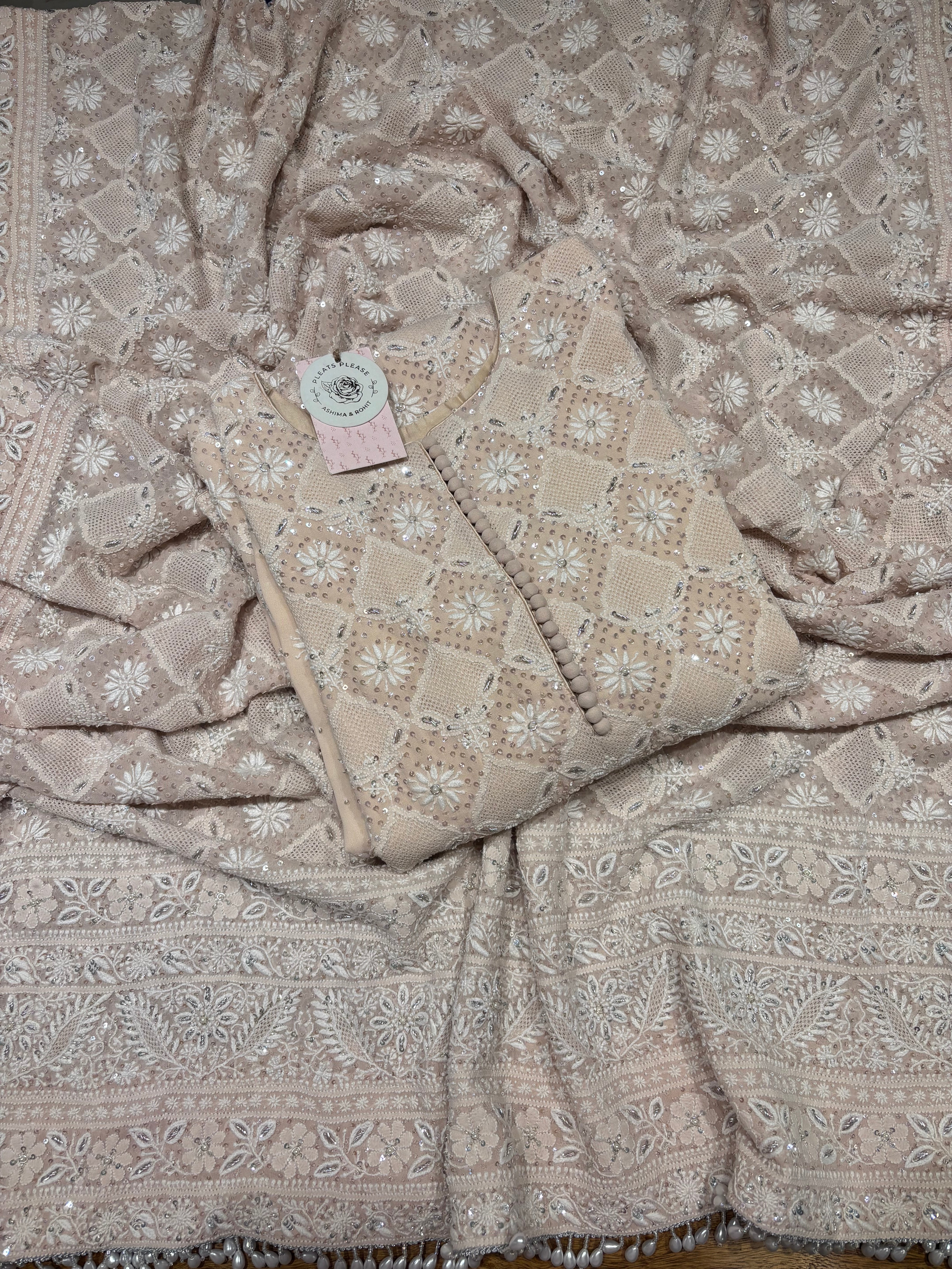 Peach Pure & Premium Georgette  Chikankari Kurta & Dupatta Set