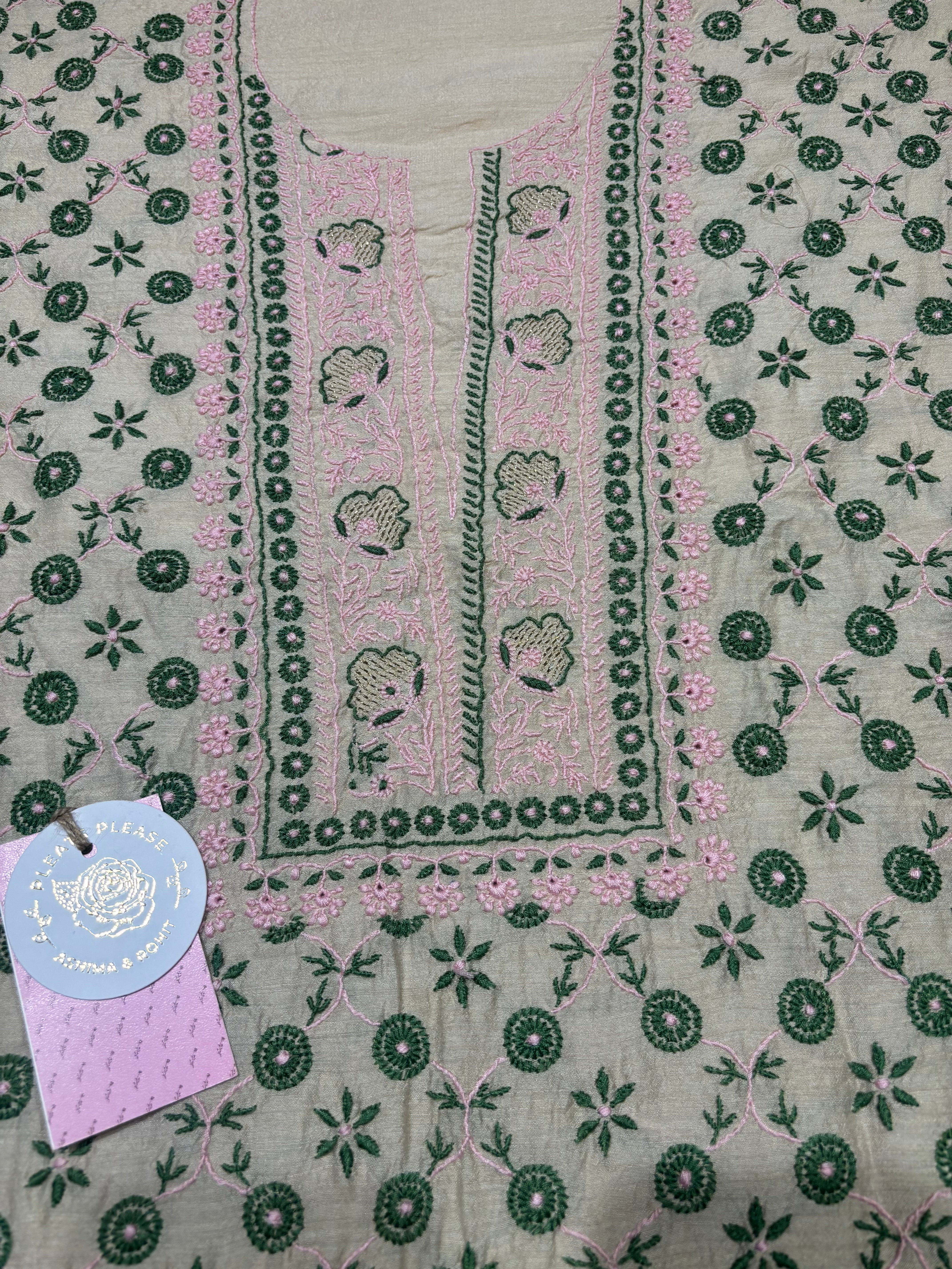 Dyeable Pure and Premium Monga Silk Chikankari Kurta and Dupatta Fabric