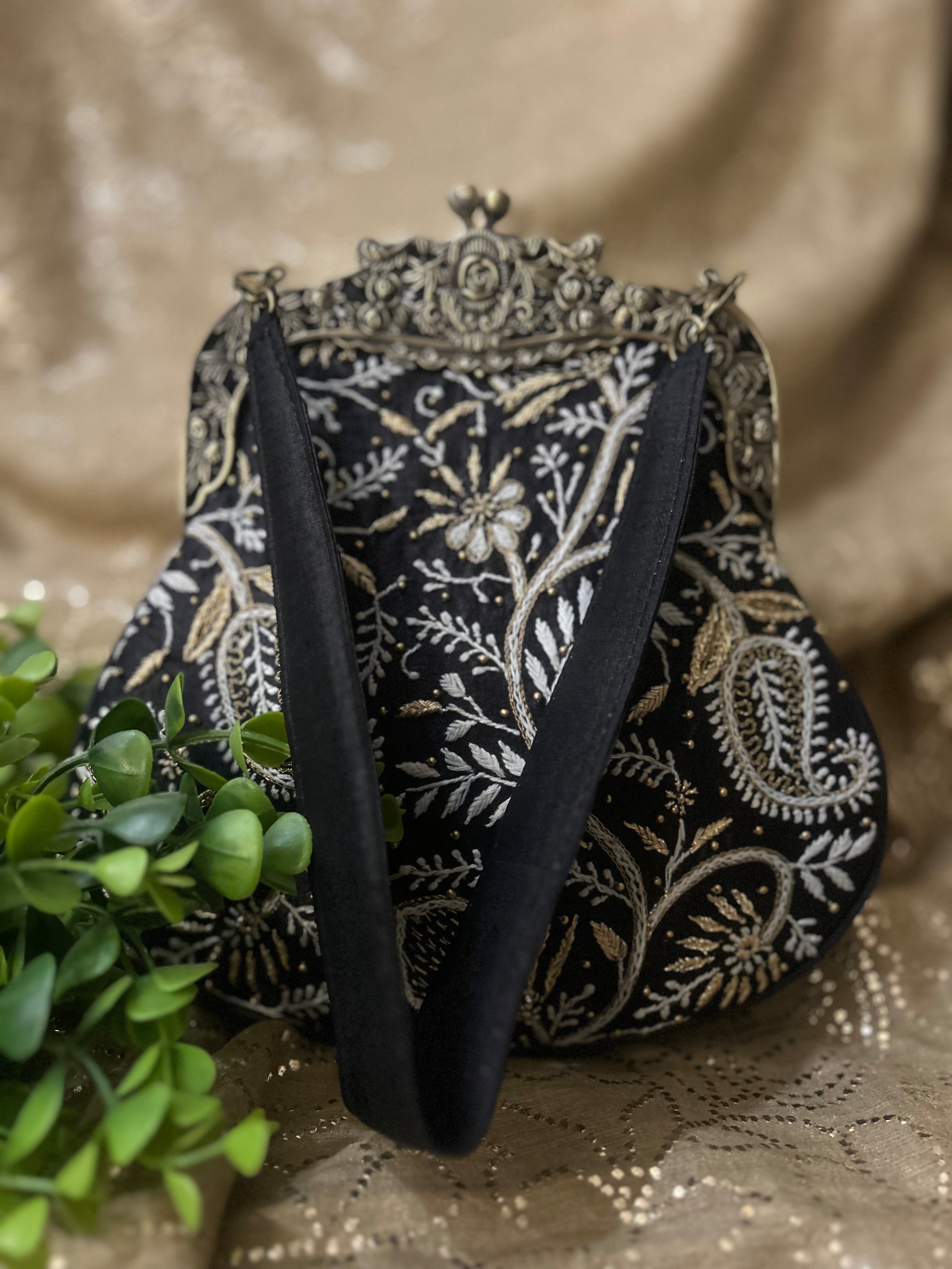 Black Chikankari Clutch Bag - Pleats PleaseChikankari