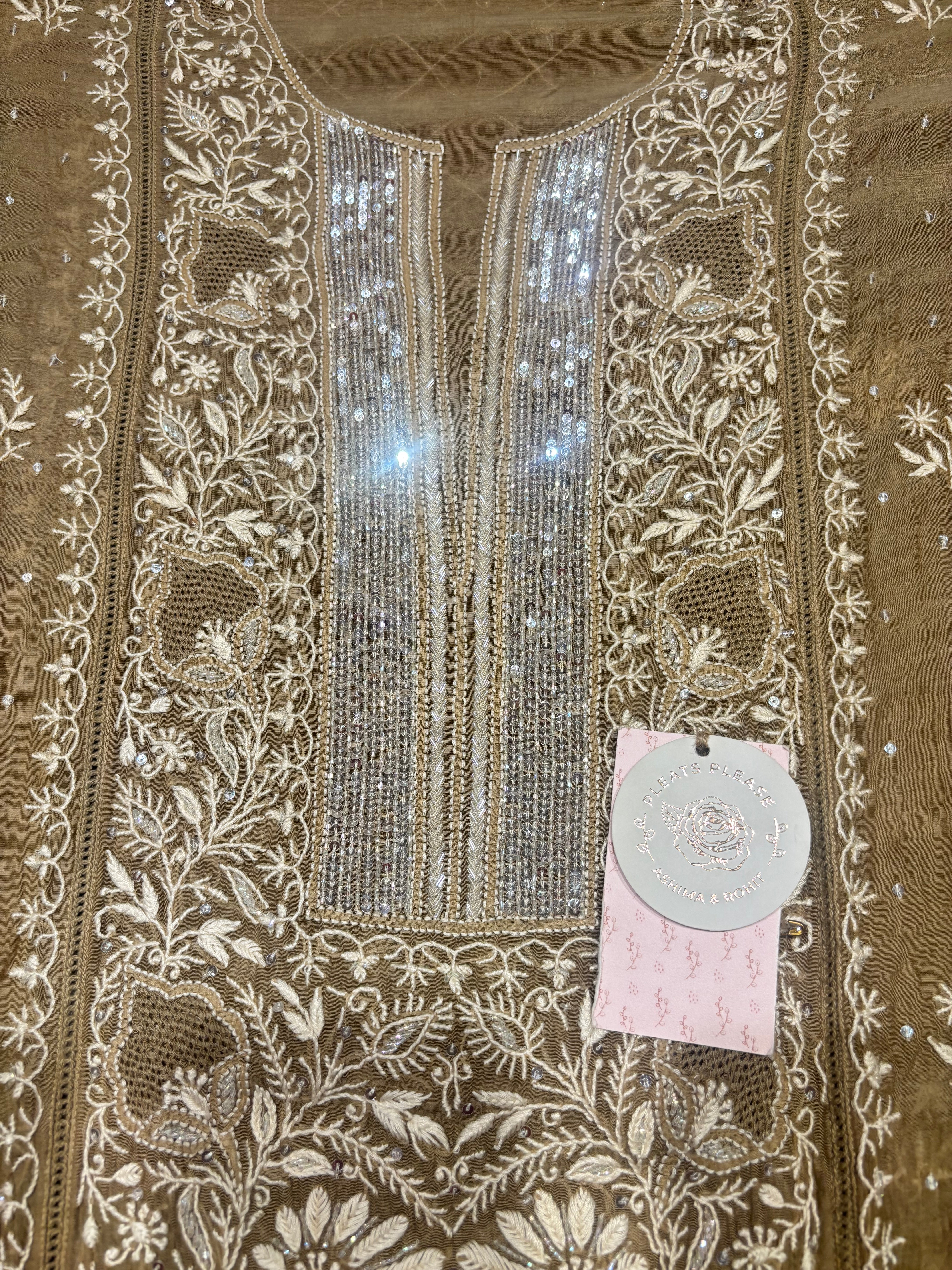 Brown Chanderi Mul Chikankari Kurta & Dupatta Set