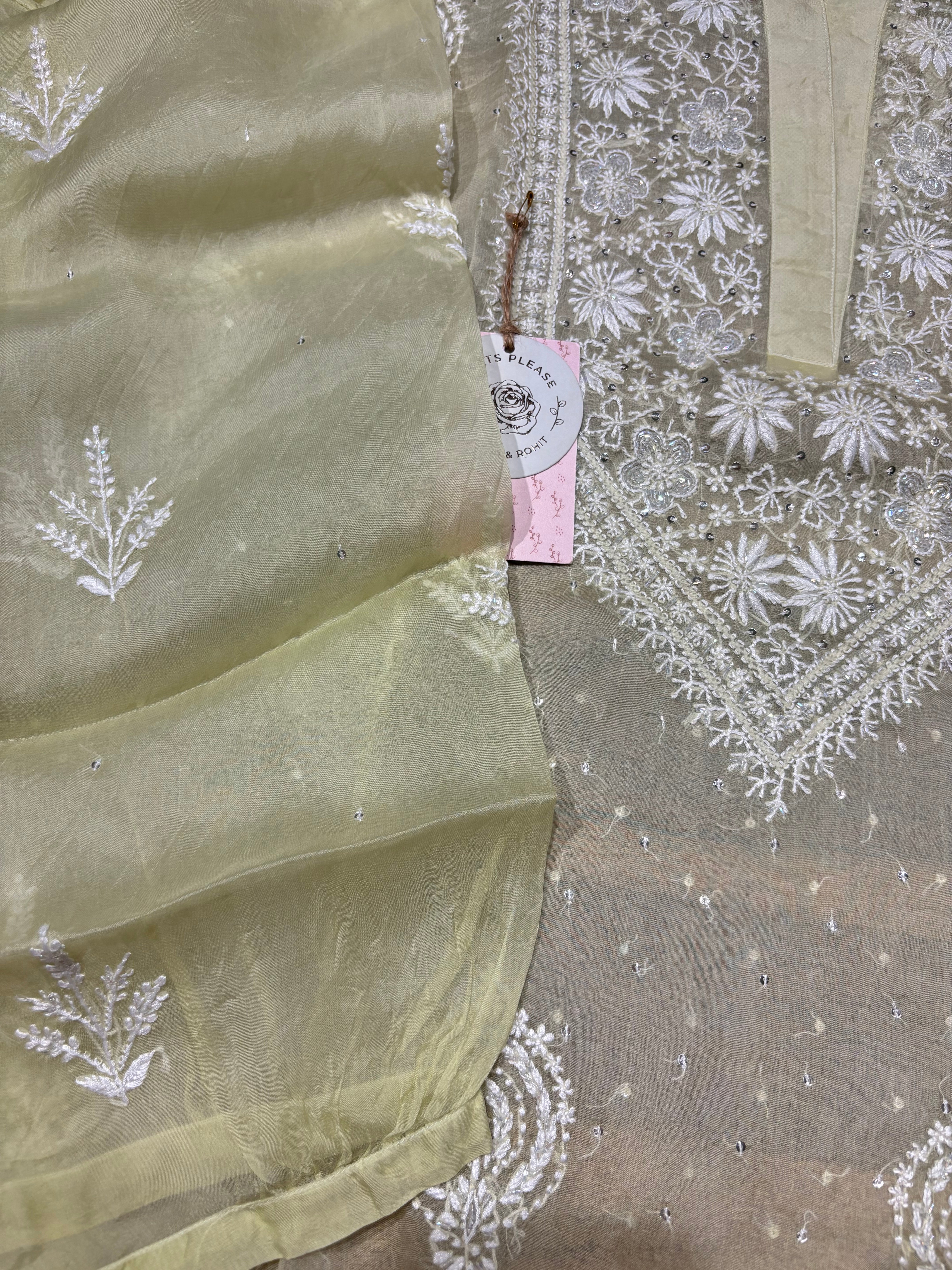 Pistachio Green Pure And Premium Organza Chikankari Co-ord Set