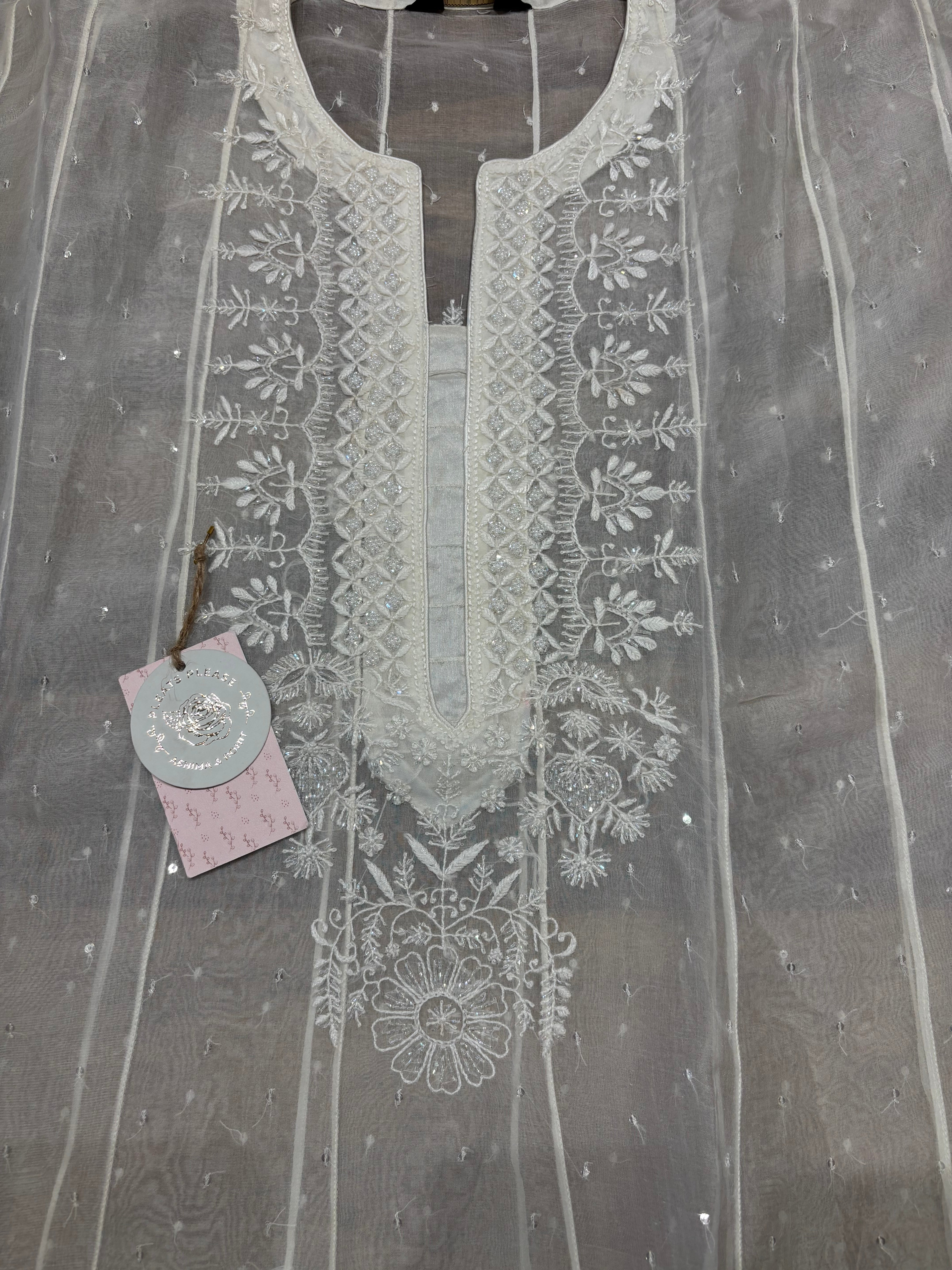 Dyeable Pure Organza Silk Chikankari Anarkali and Dupatta set