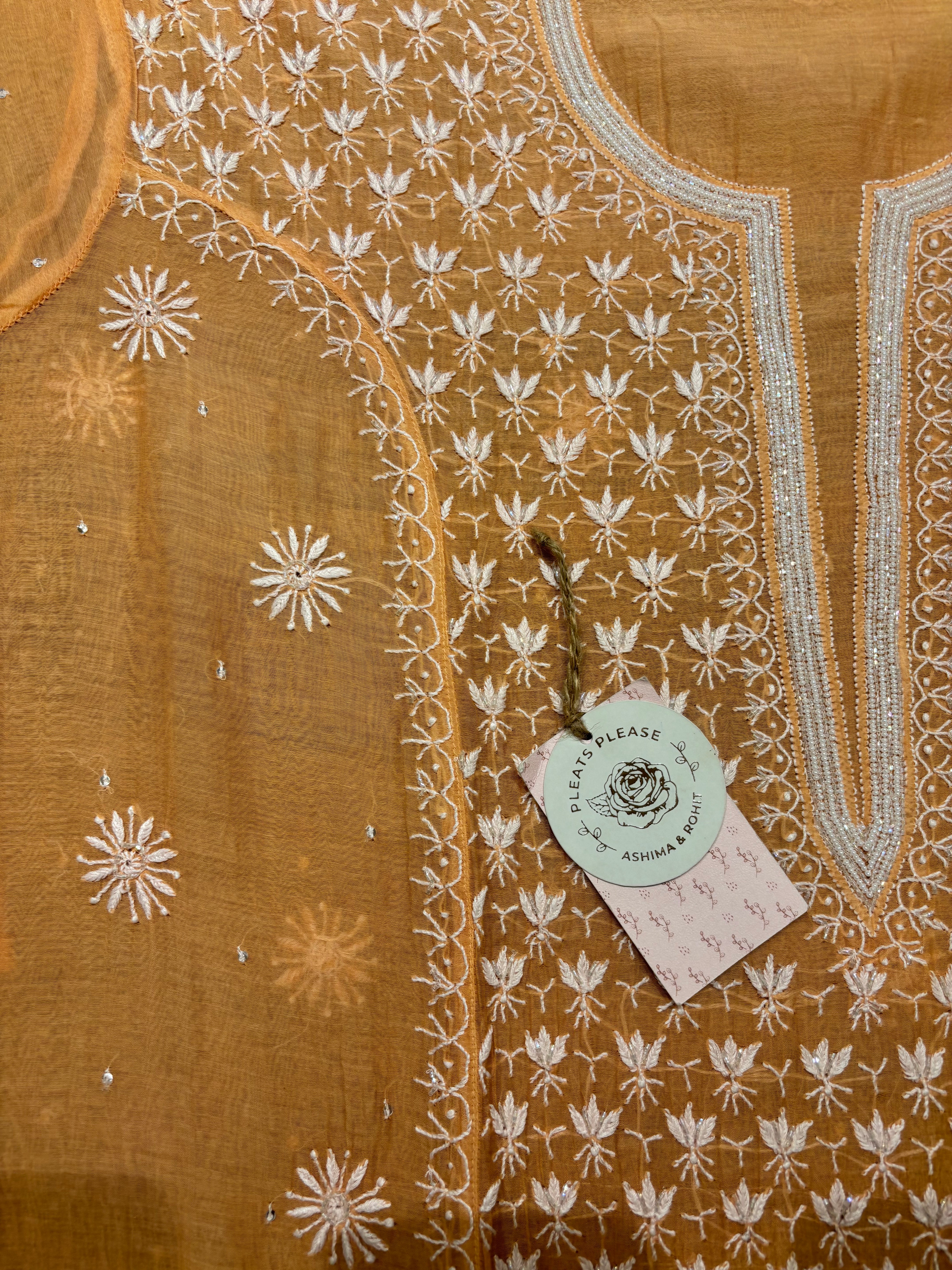 Peach Chanderi Mul Chikankari Kurta and Dupatta Set