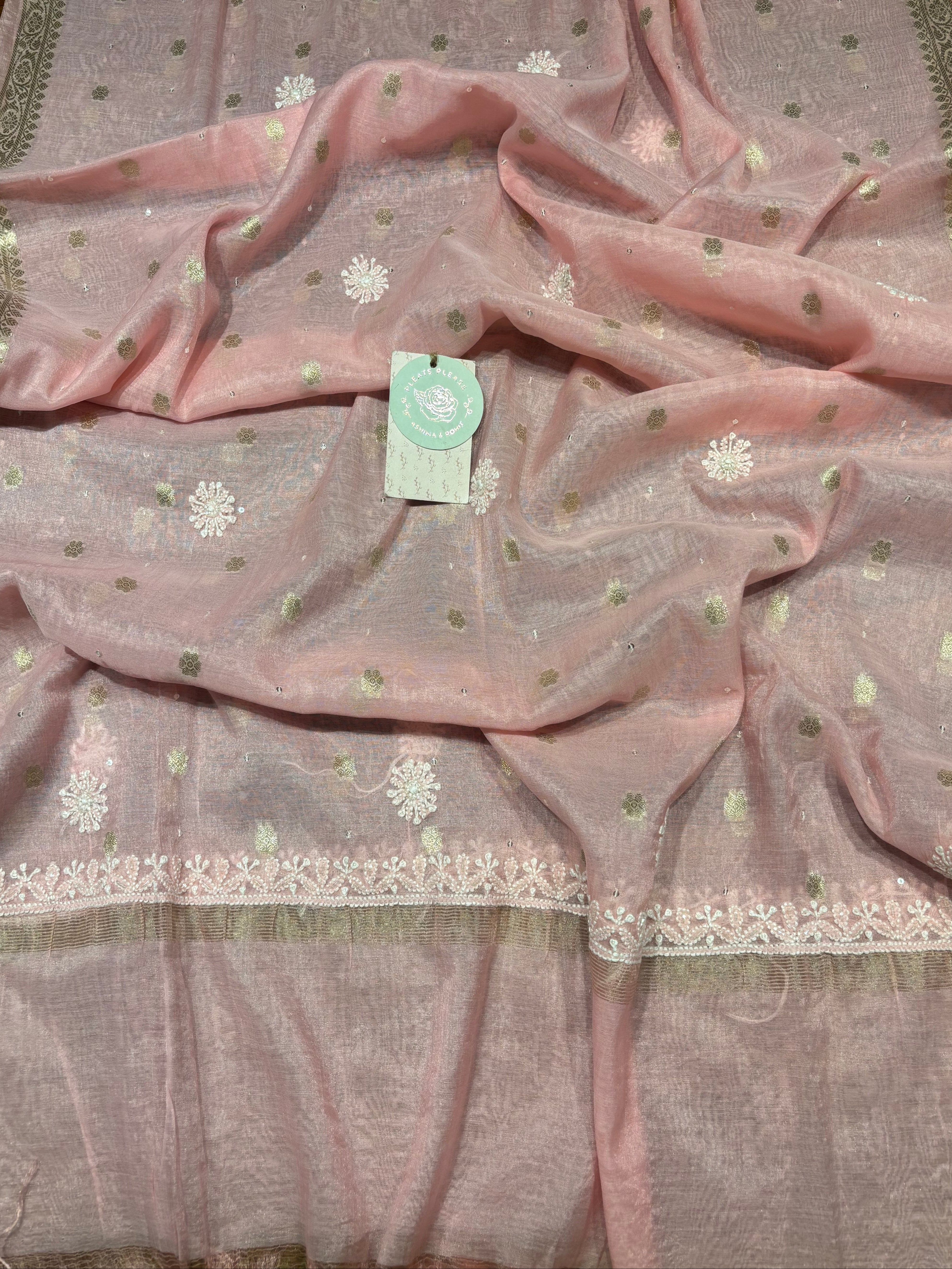Pink Chanderi Silk Chikankari Kurta & Dupatta Fabric