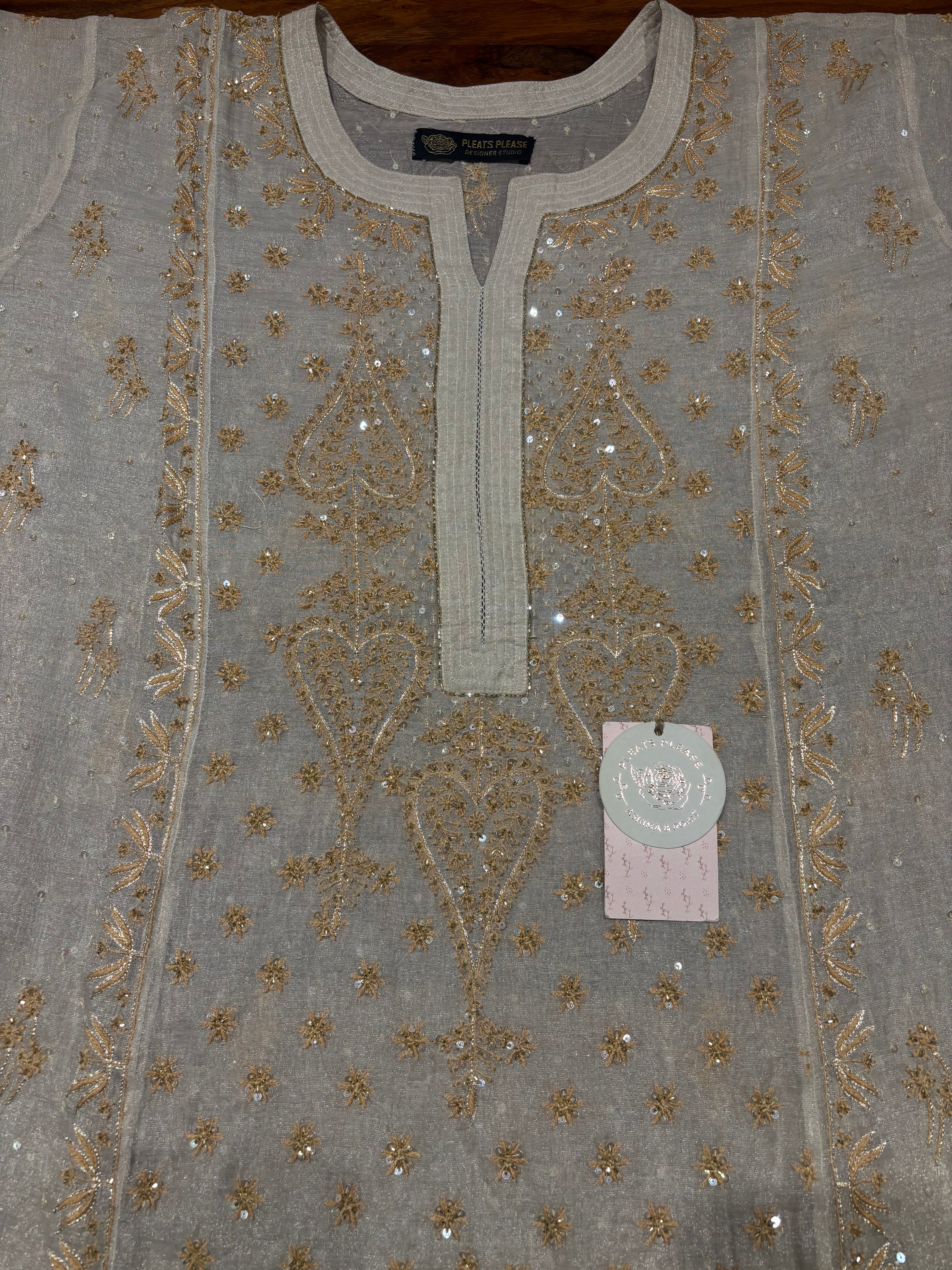 Dyeable Pure & Premium Silver Tissue Chikankari Kurta & Dupatta Set