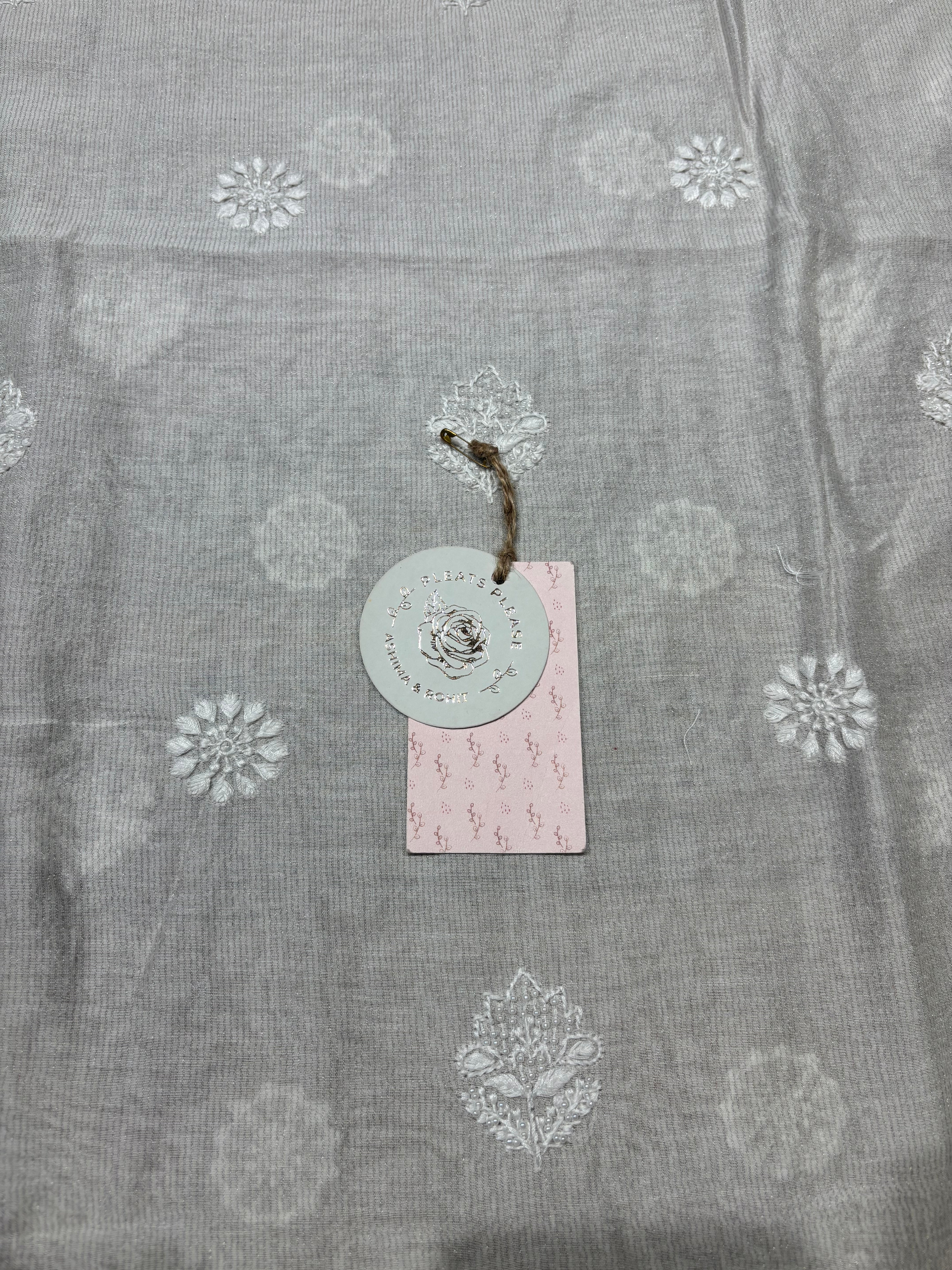 Dyeable Silver Pure And Premium Tissue Chikankari Men’s Kurta Fabric