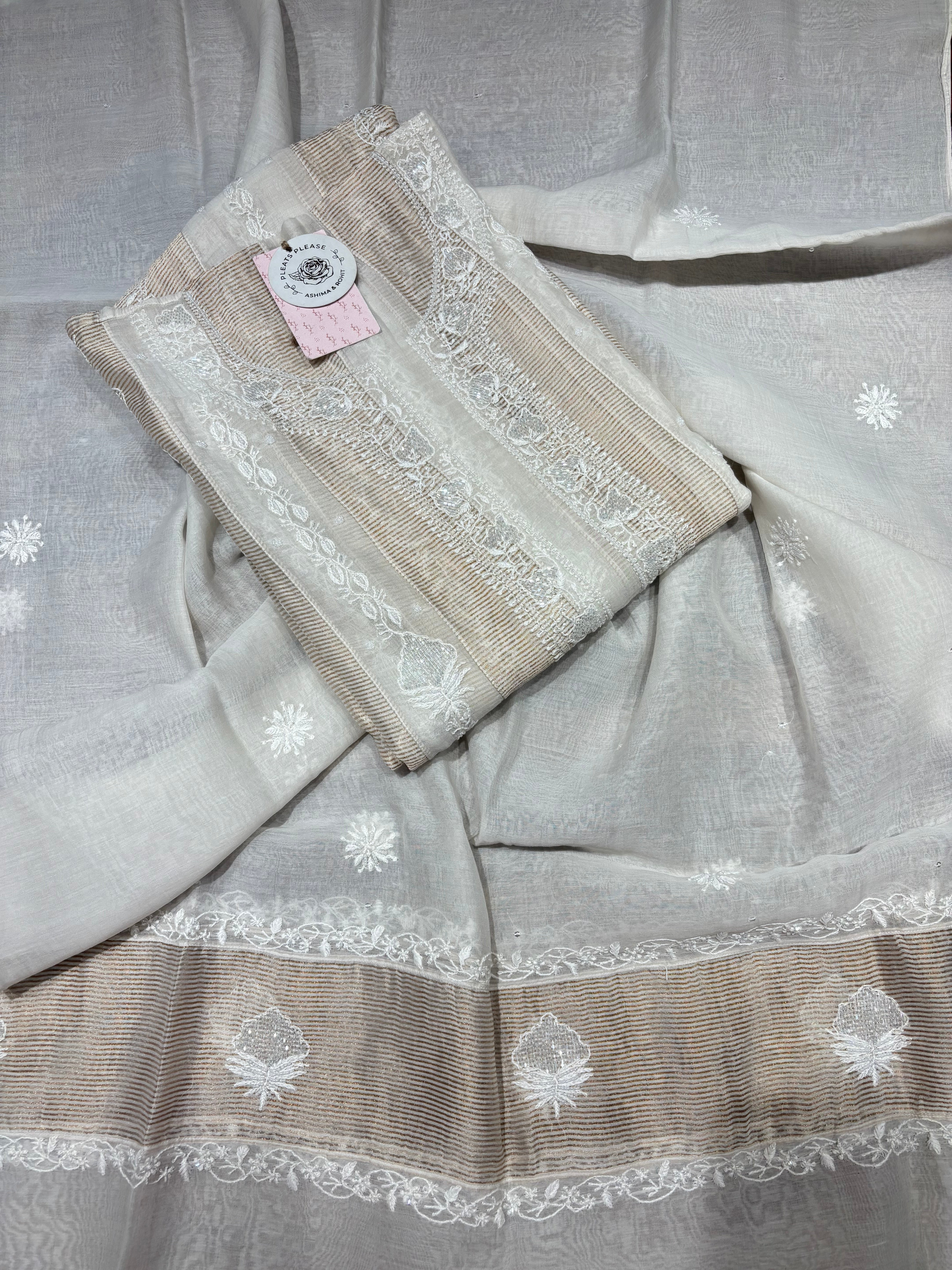 Dyeable Chanderi Silk Chikankari Anarkali & Dupatta Set