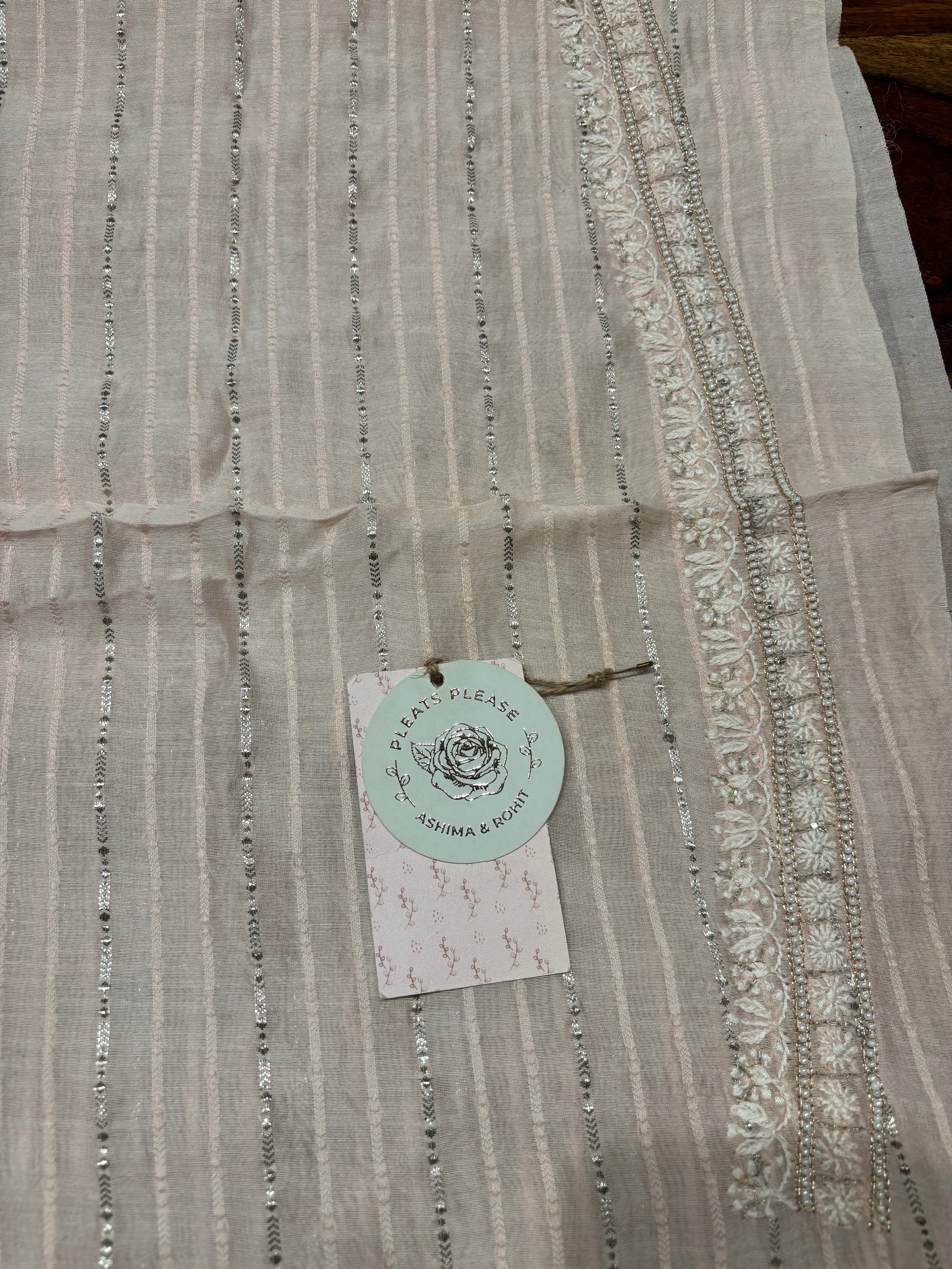 Powder Pink Chanderi Silk Chikankari Men’s Kurta Fabric